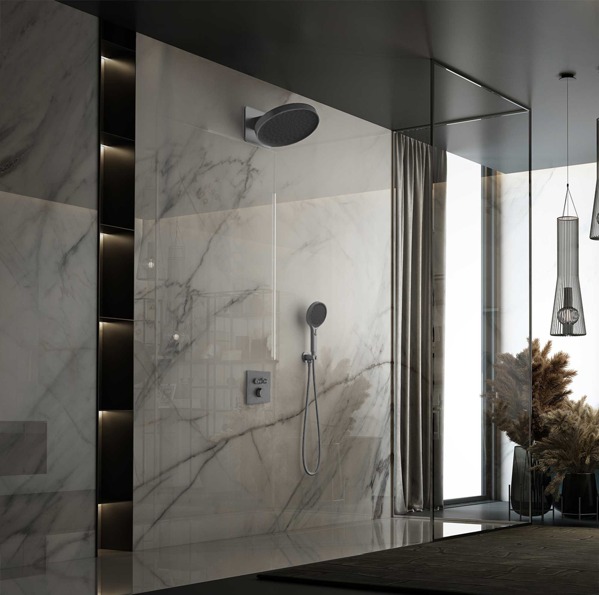 Душевая система Vincea Inspire VSFW-3I21MT3GM встраиваемая в стену цвет вороненая сталь