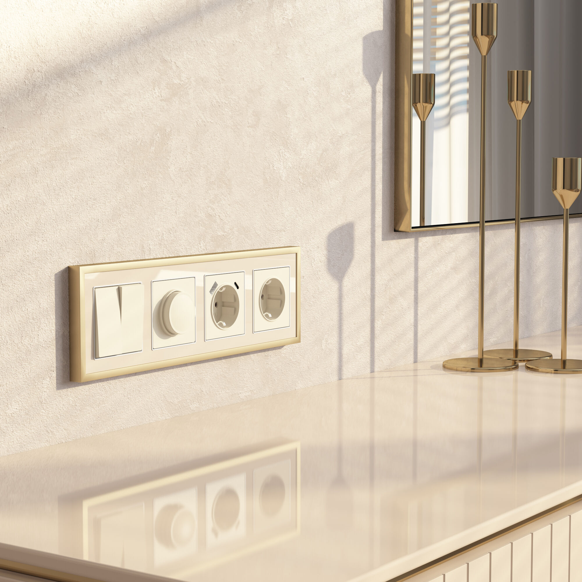 Рамка на 4 поста Baguette (айвори/латунь) Werkel