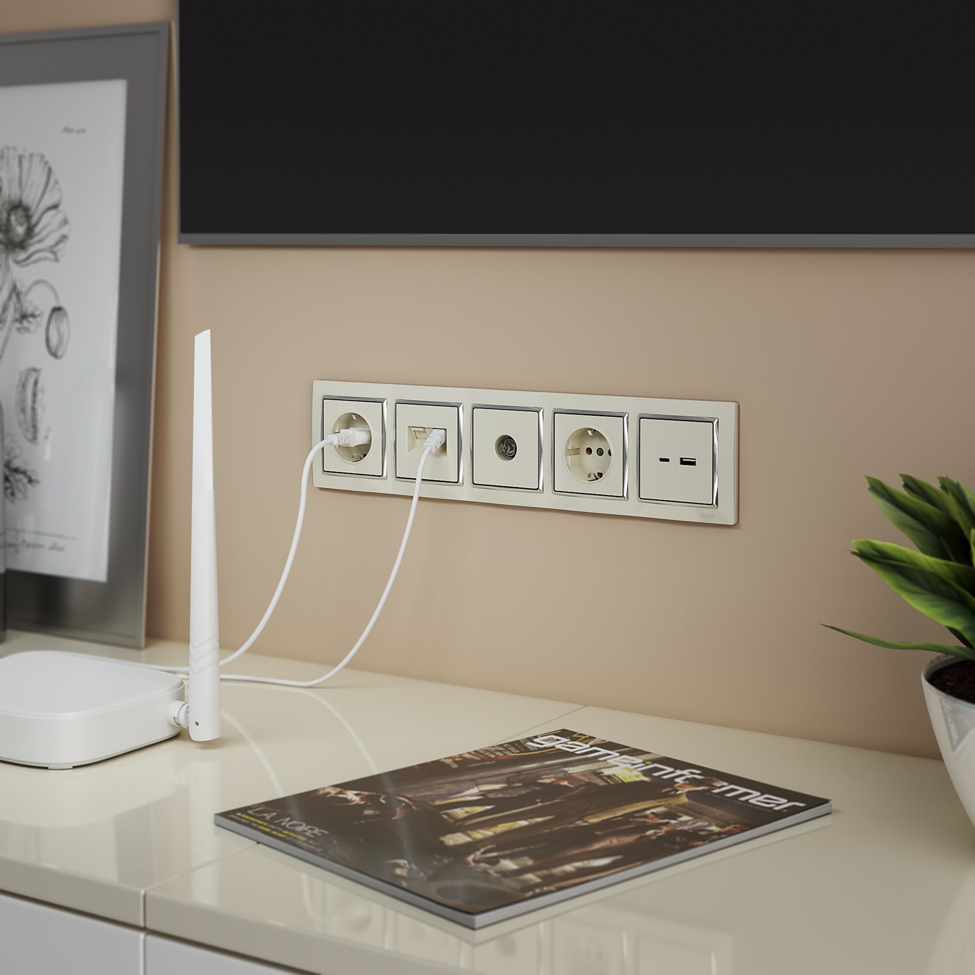 Розетка двойная Ethernet RJ-45 (слоновая кость) Werkel