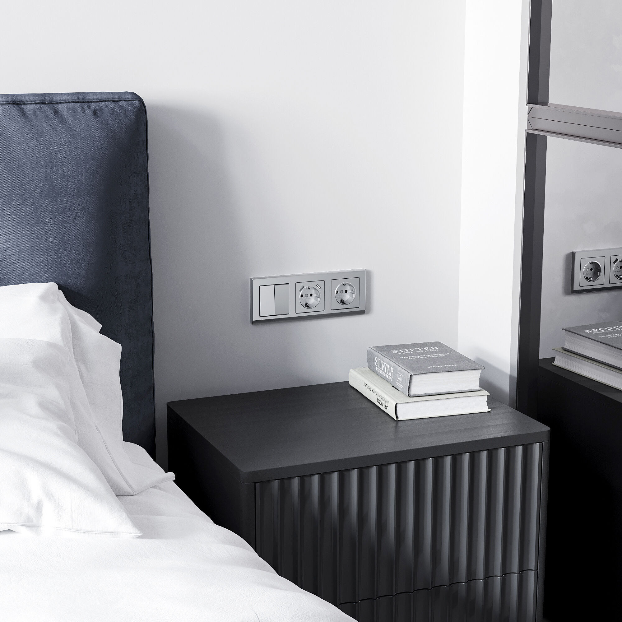 Выключатель двухклавишный проходной (серебряный матовый) Werkel