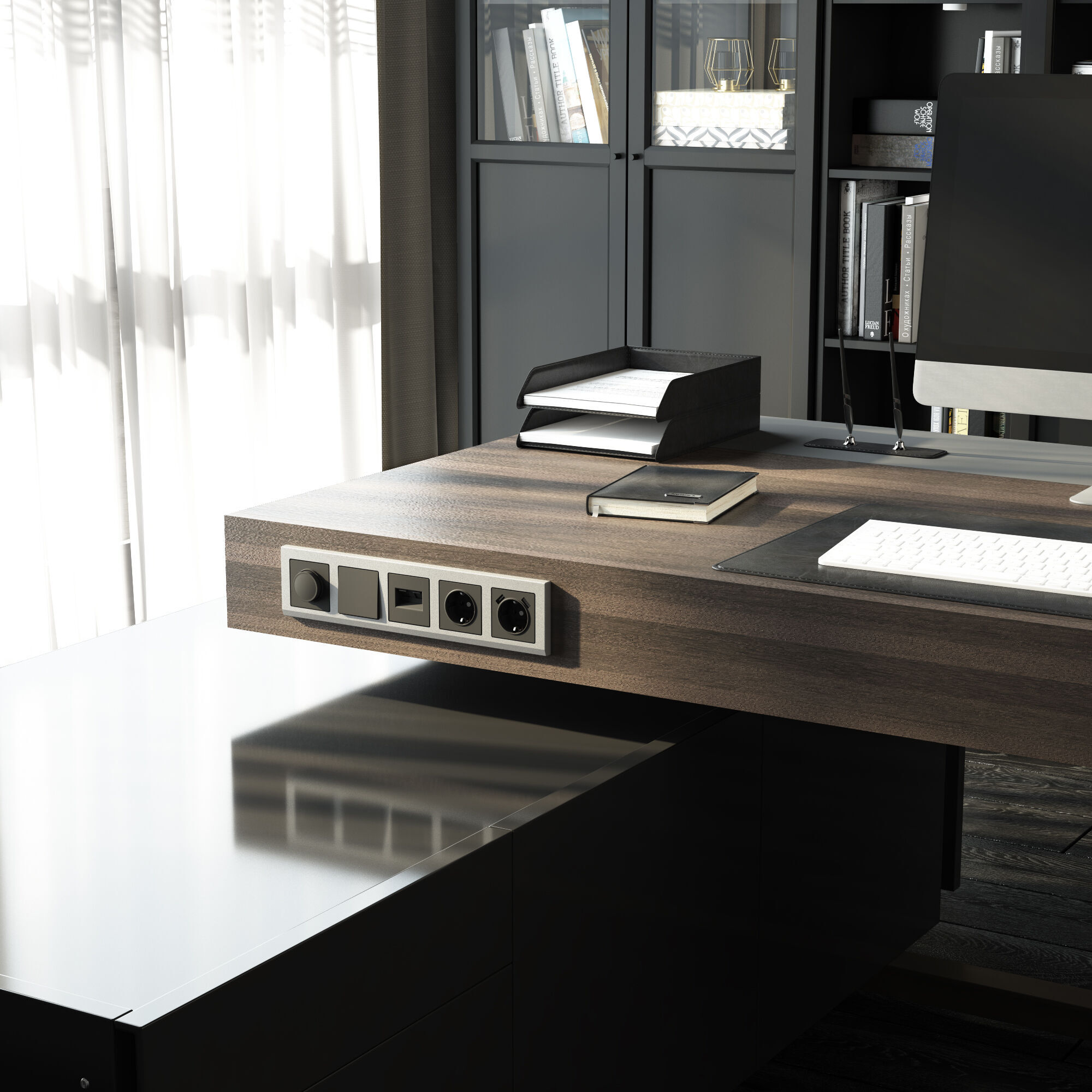 Выключатель одноклавишный проходной (графит матовый) Werkel