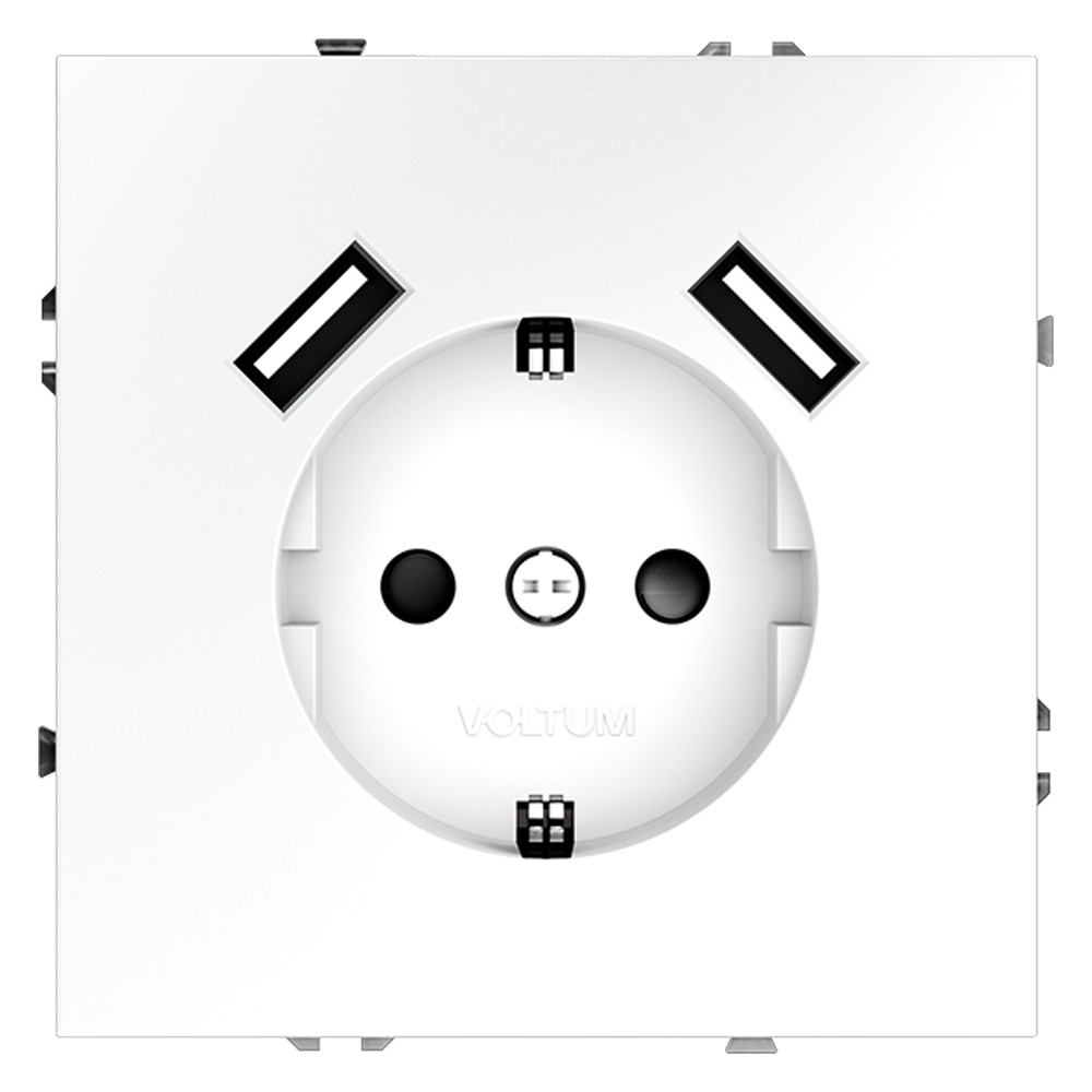 Розетка встраиваемая VOLTUM S70 с заземлением и защитными шторками, 16А, с USB, A+A, (белый матовый)