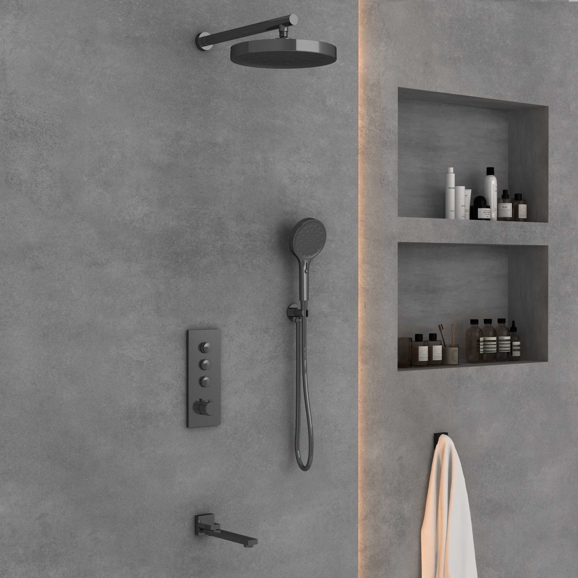 Душевая система Vincea VSFW-433TI2GM встраиваемая в стену цвет вороненая сталь