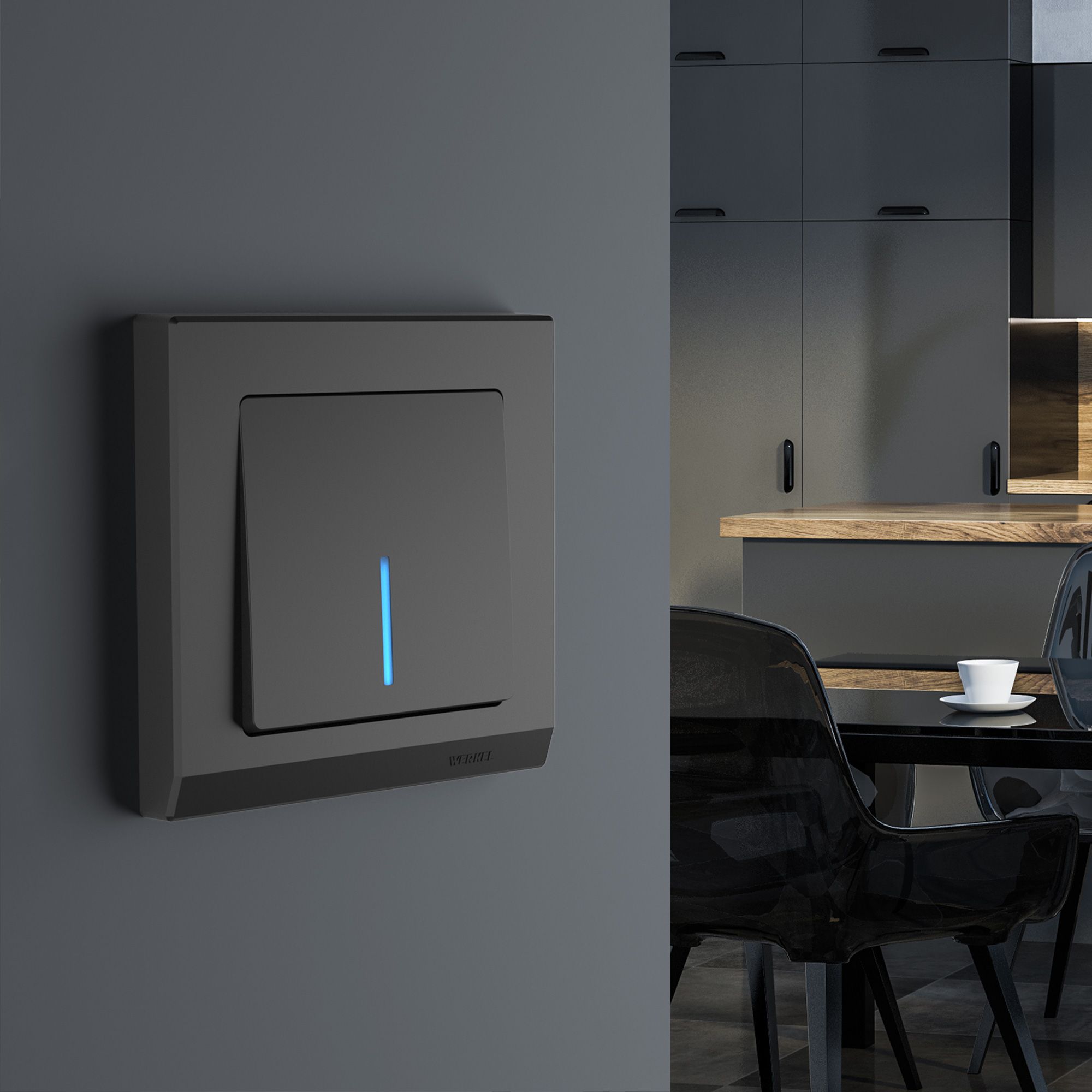 Выключатель одноклавишный с подсветкой (черный матовый) Werkel