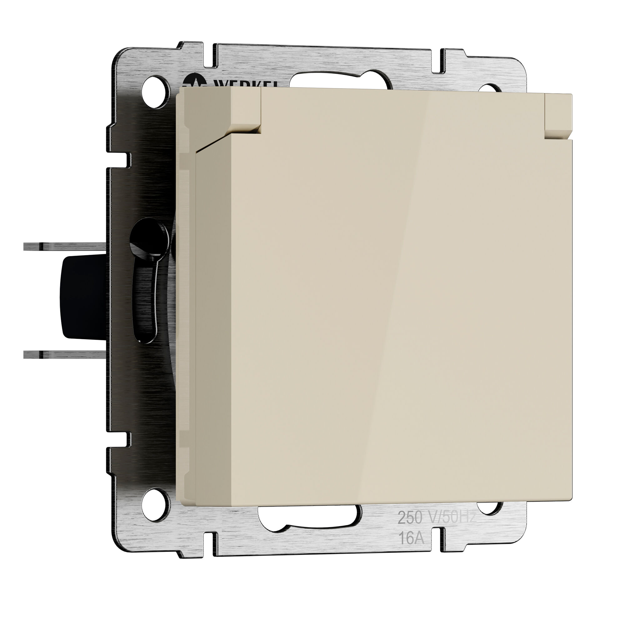 Розетка влагозащ. с зазем. с защит. крышкой и шторками N (слоновая кость) Werkel