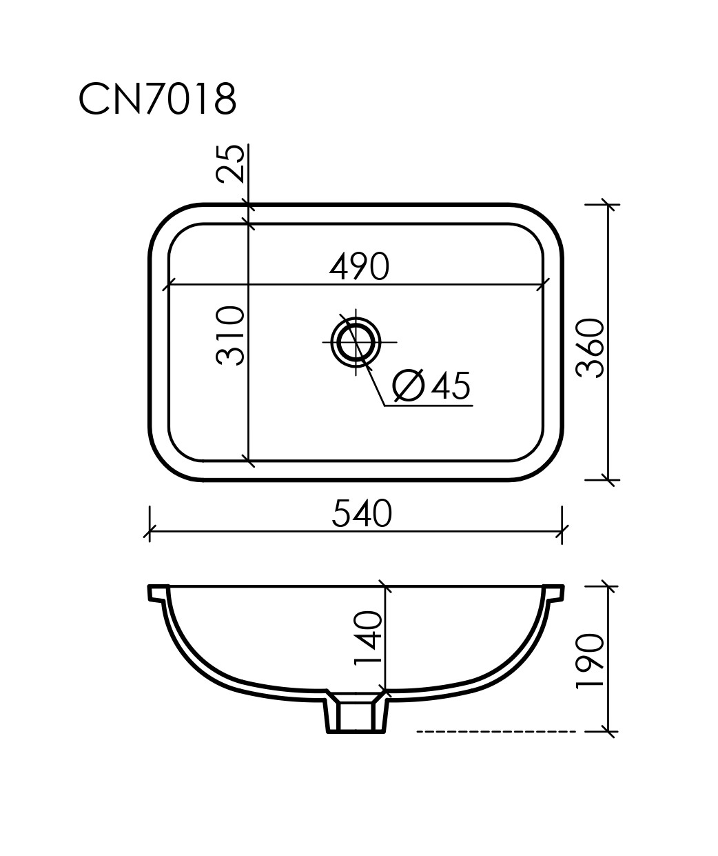 Раковина встраиваемая снизу под столешницу CN7018