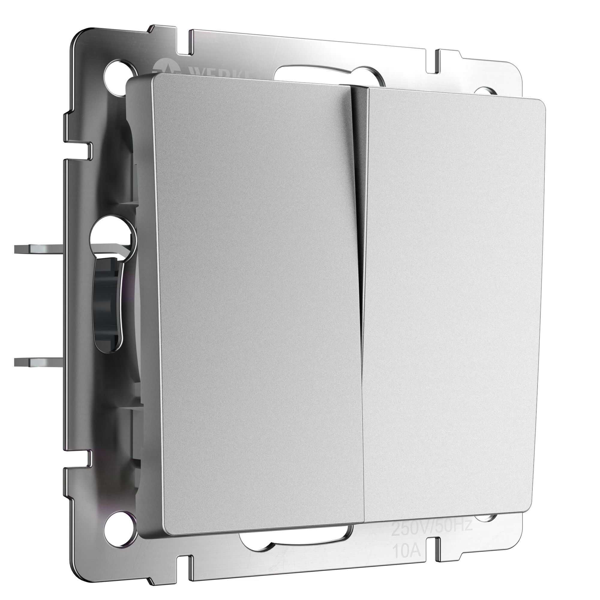 Выключатель двухклавишный проходной (серебряный матовый) Werkel