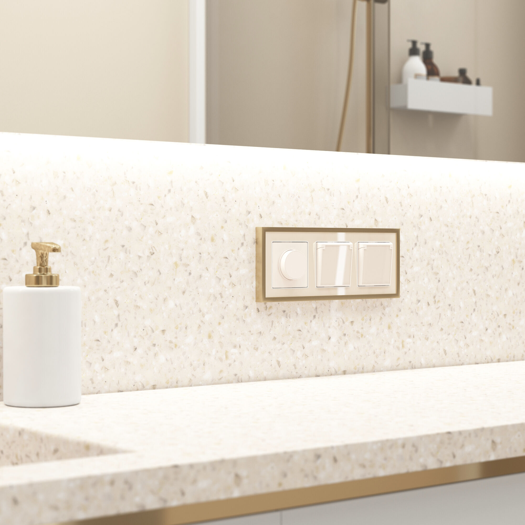 Розетка влагозащ. с зазем. с защит. крышкой и шторками (айвори акрил) Werkel