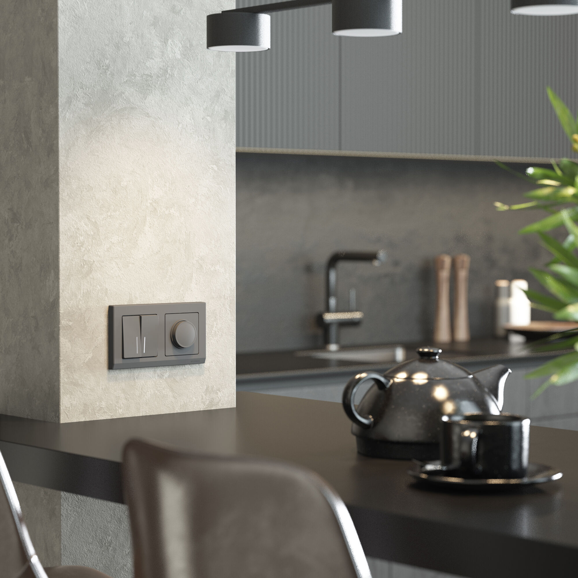 Выключатель двухклавишный проходной с подсветкой (графит матовый) Werkel