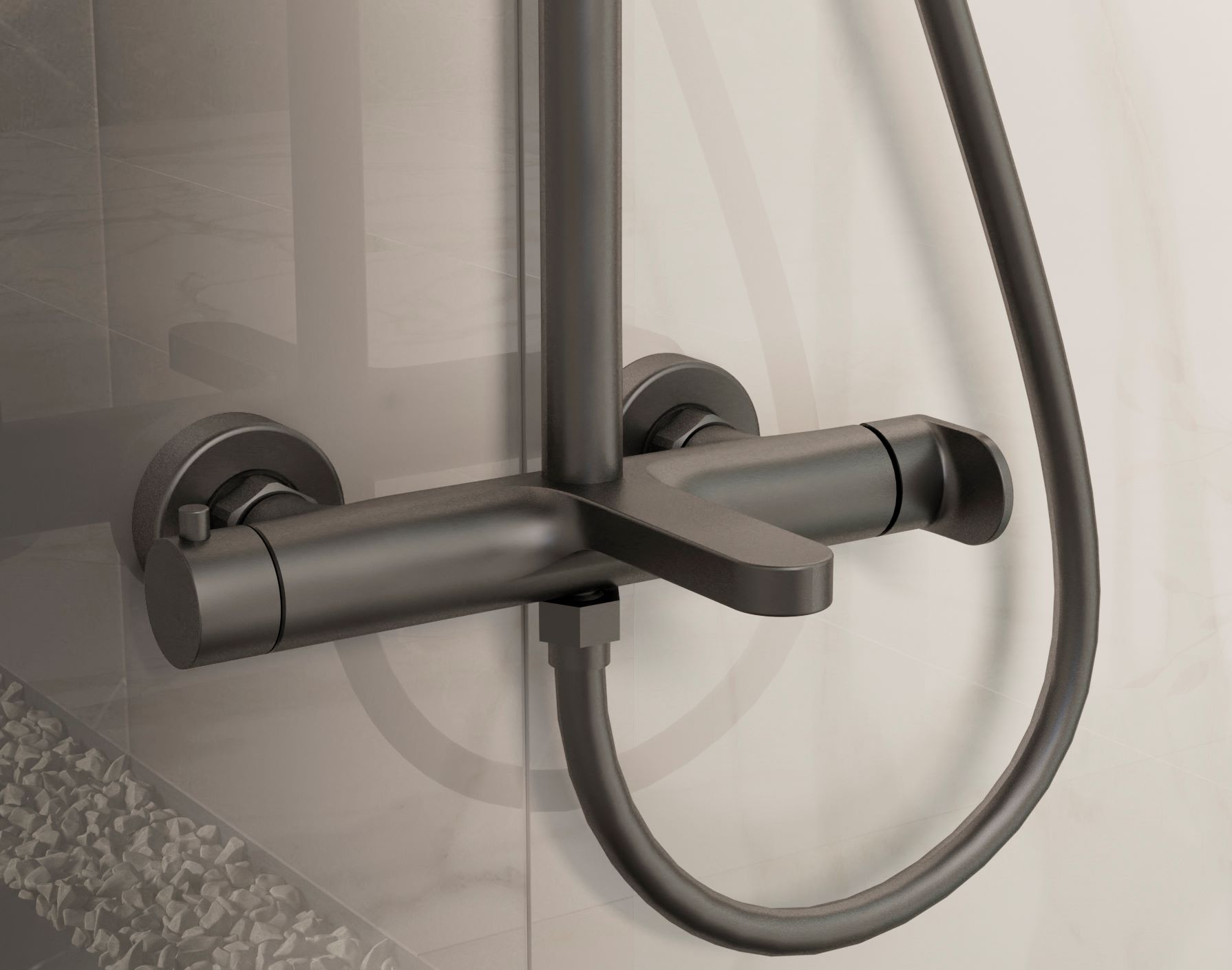 Душевая стойка Vincea Rondo VSFS-1R1GM настенная цвет вороненая сталь