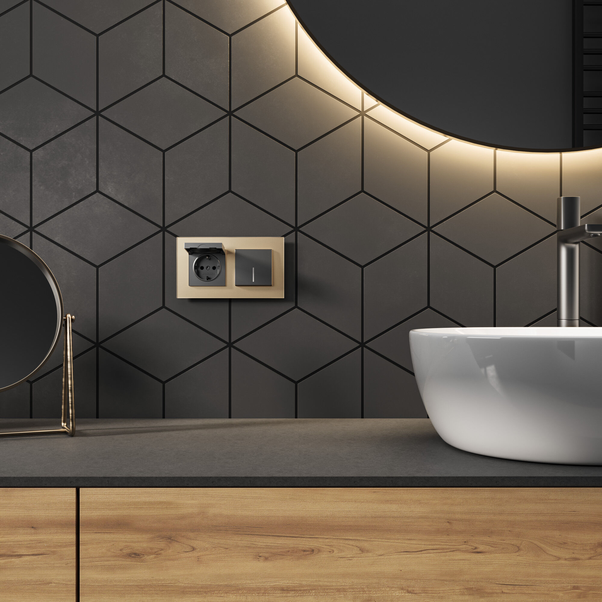 Розетка влагозащ. с зазем. с защит. крышкой и шторками N (графит матовый) Werkel