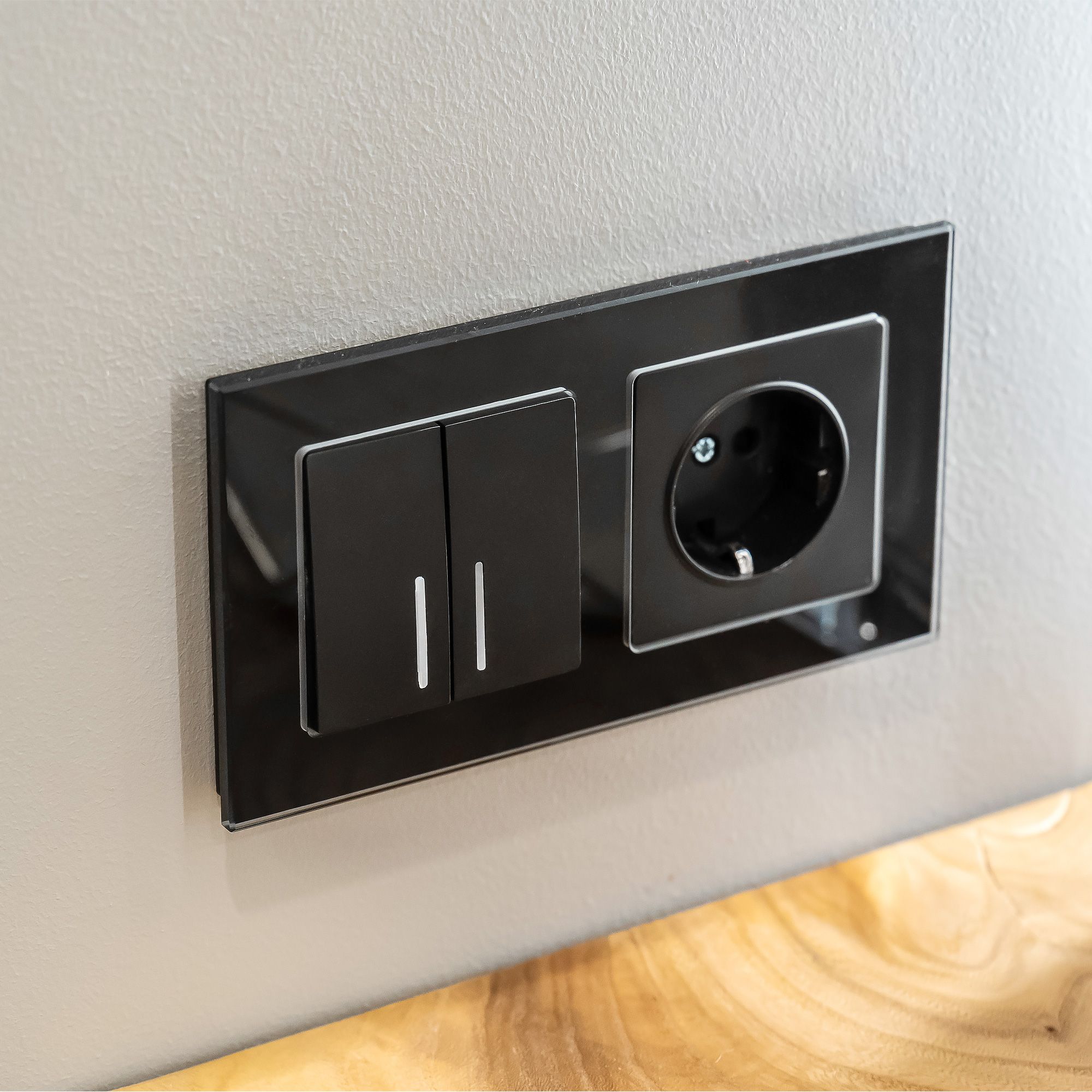 Выключатель двухклавишный с подсветкой (черный матовый) Werkel