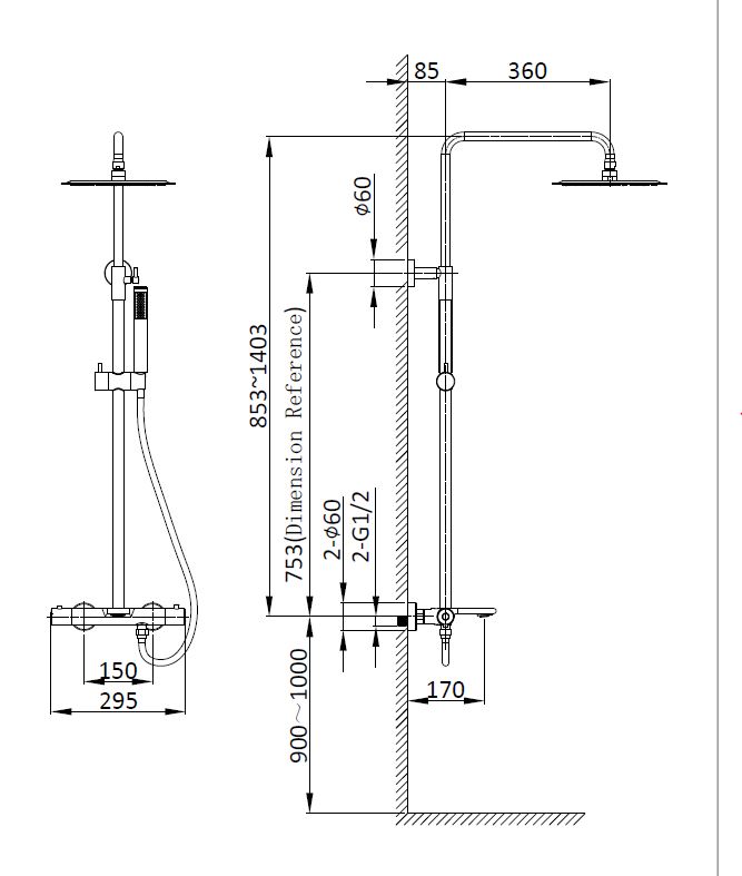 Душевая стойка Vincea Vogue VSFS-1V1TGM настенная цвет вороненая сталь