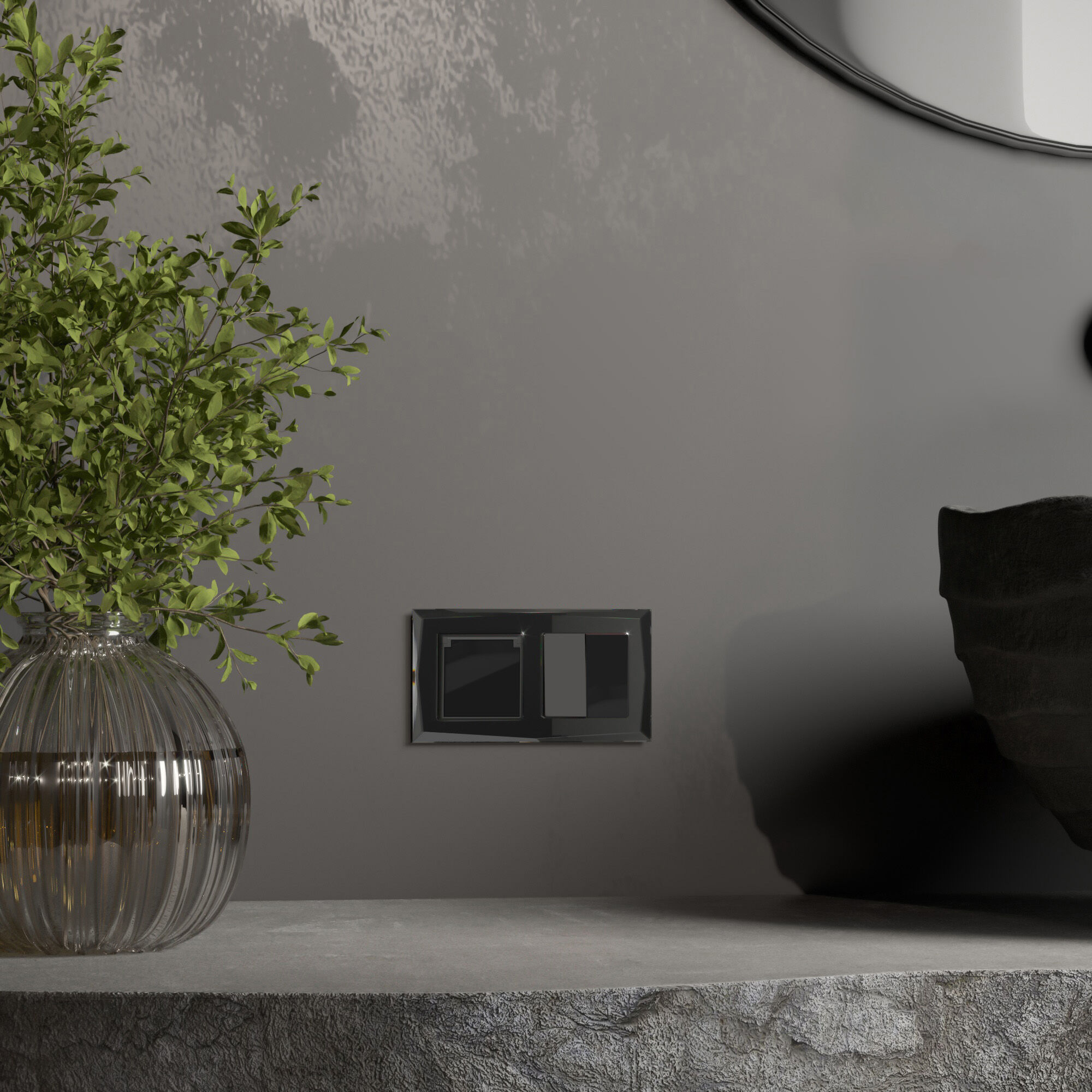 Розетка влагозащ. с зазем. с защит. крышкой и шторками (черный акрил) Werkel