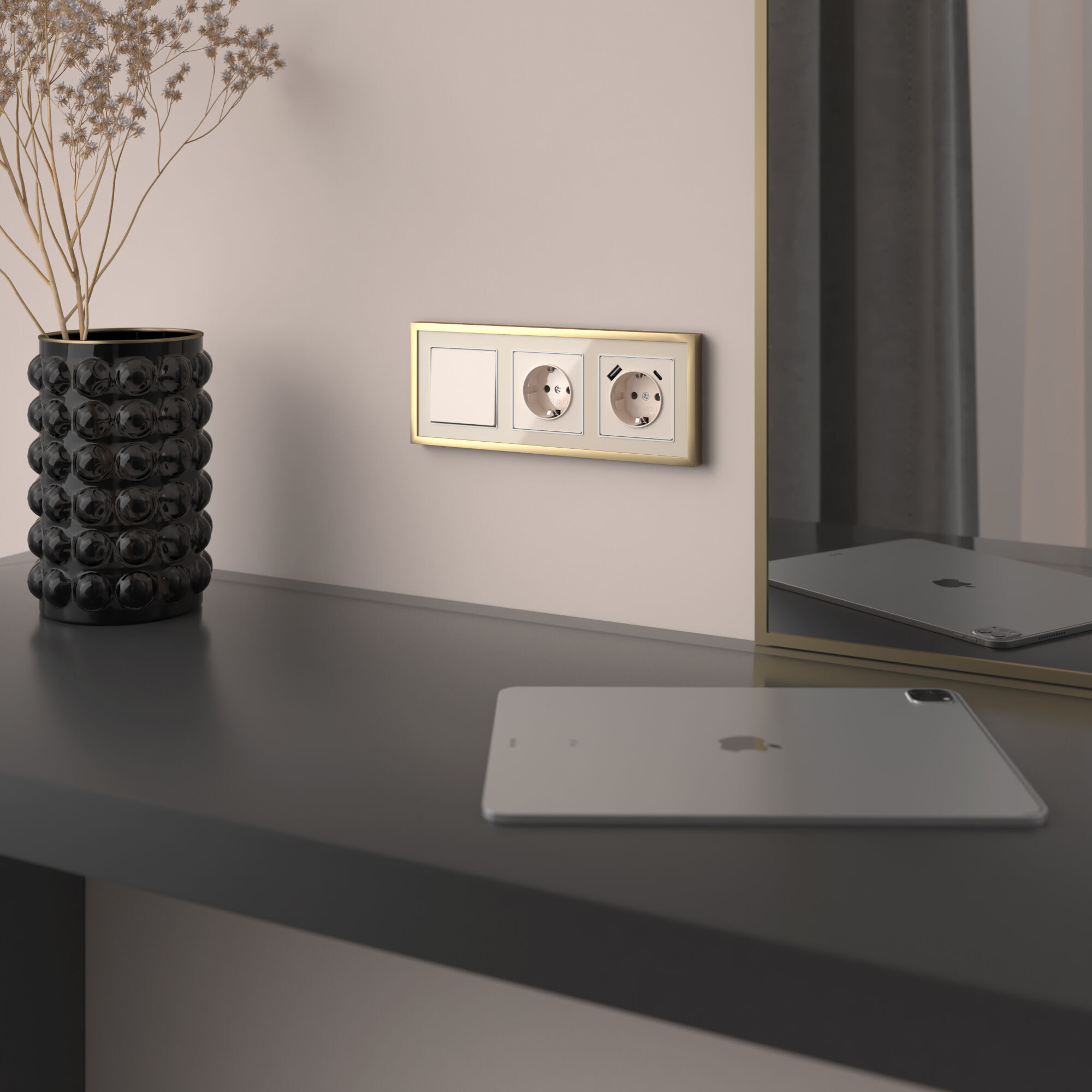 Выключатель одноклавишный проходной (айвори акрил) Werkel