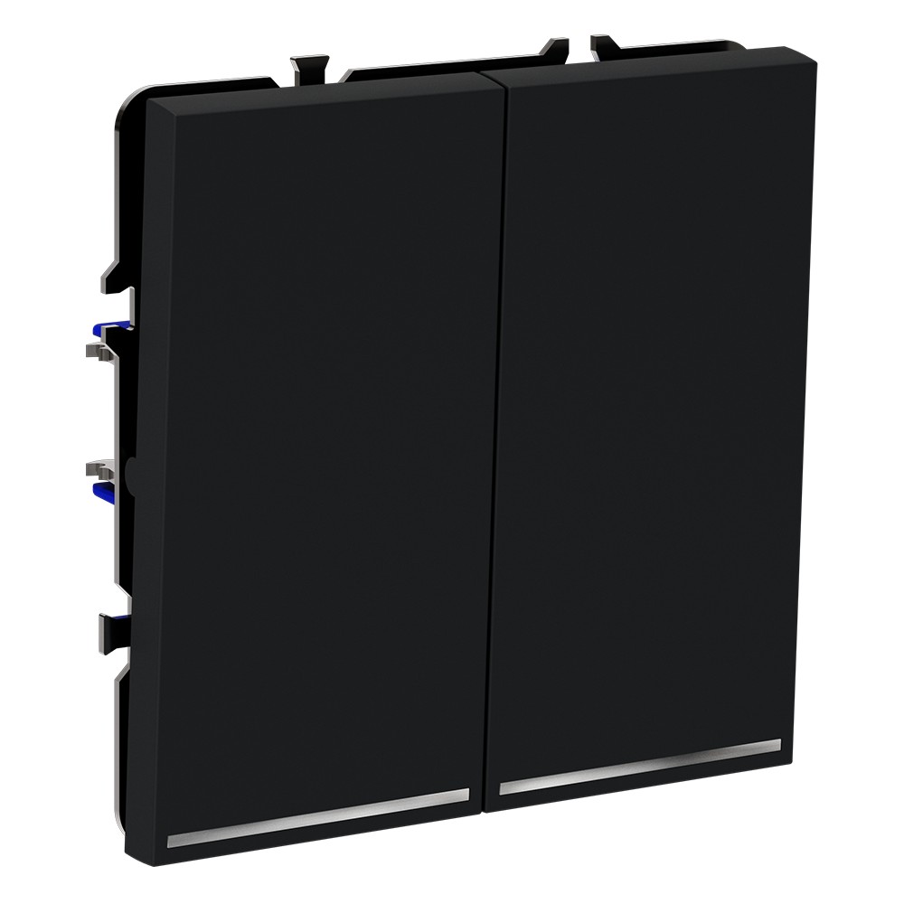 Выключатель встраиваемый VOLTUM S70 двухклавишный с подсветкой 10А, (графит)