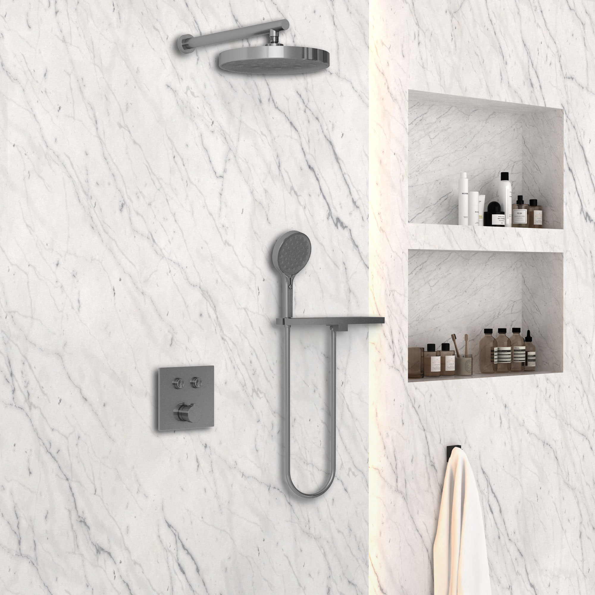 Душевая система Vincea VSFW-4I212RGM встраиваемая в стену цвет вороненая сталь