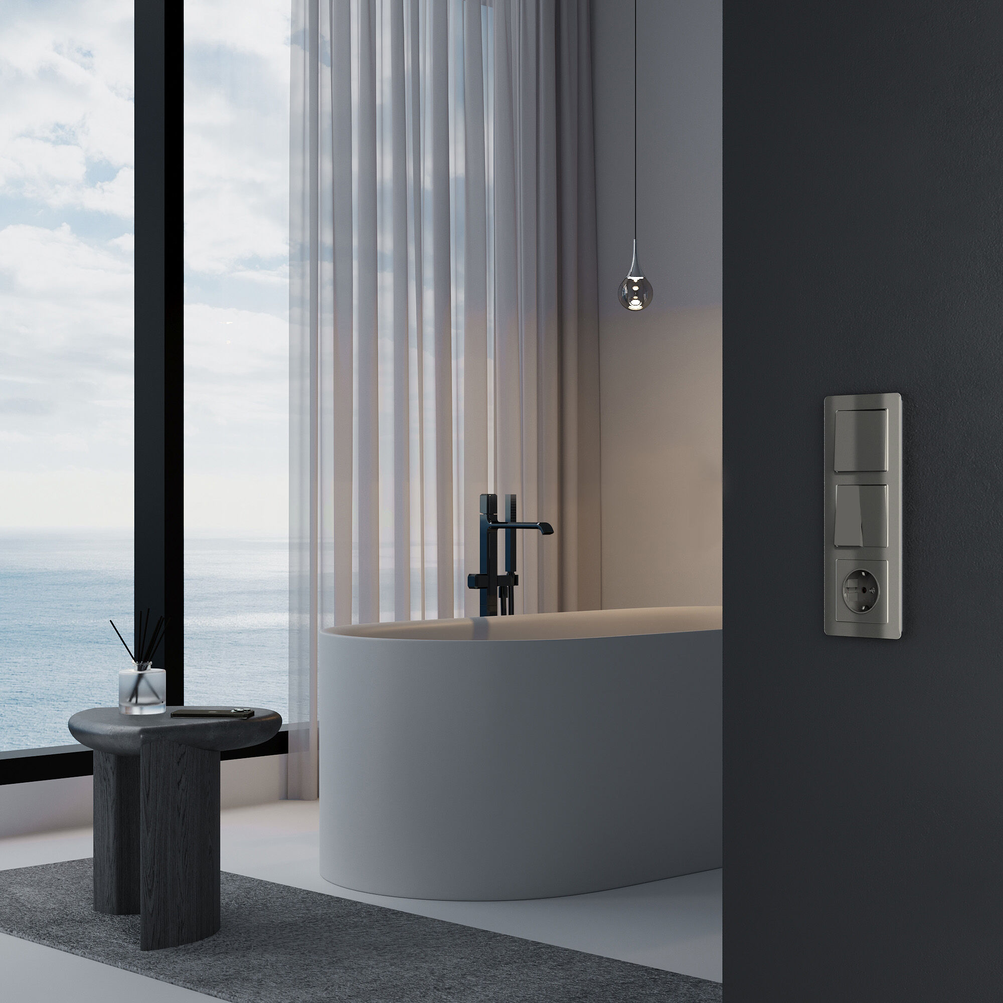 Выключатель двухклавишный проходной (графит акрил) Werkel