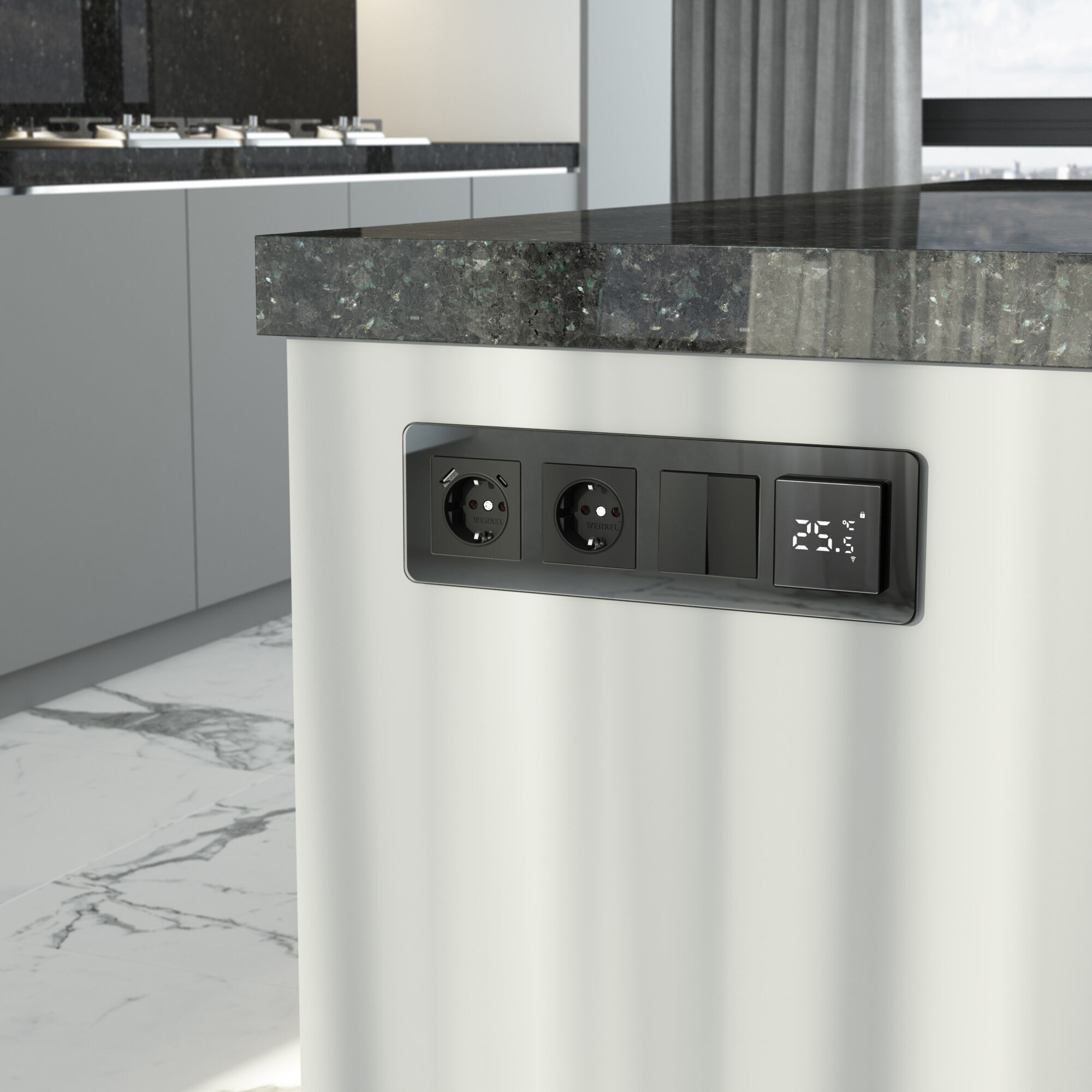 Рамка на 4 поста Elite (черный, стекло) Werkel