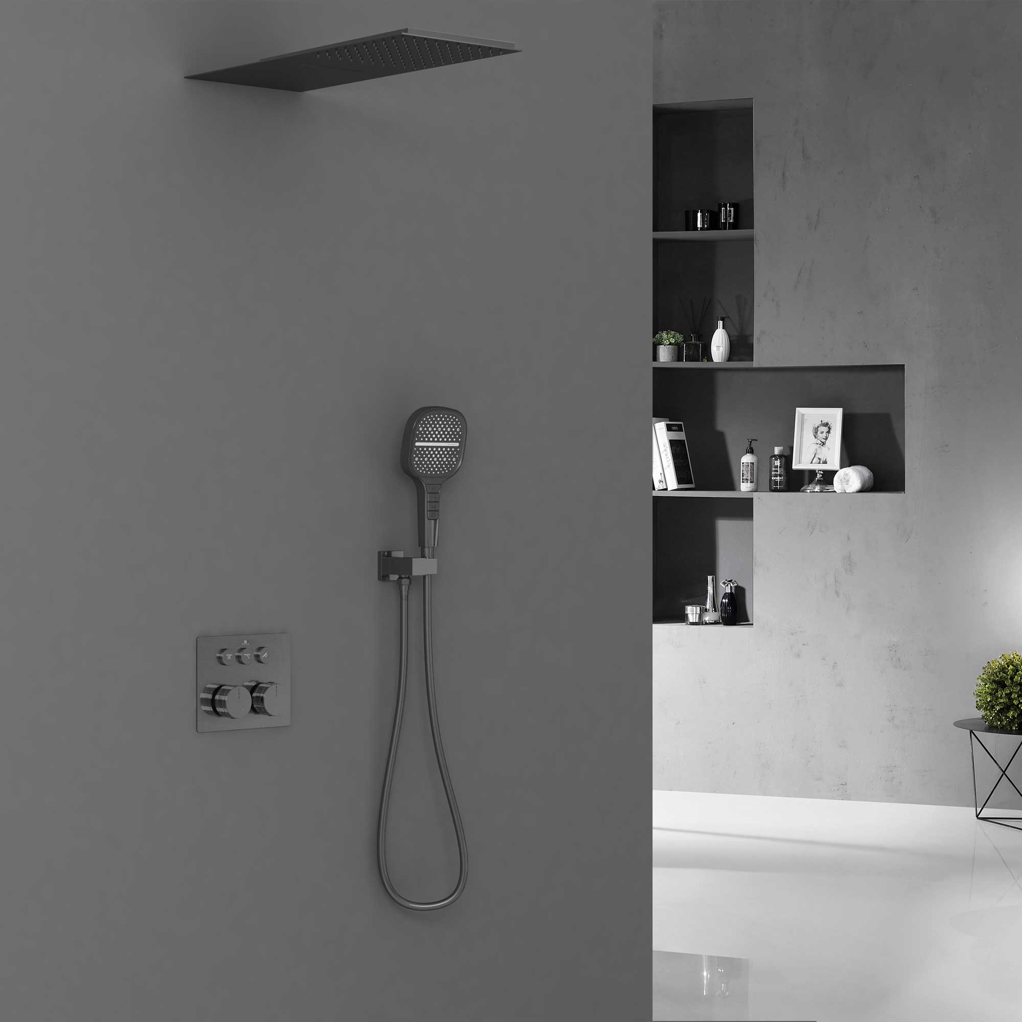 Душевая система Vincea VSFW-401TGM встраиваемая в стену цвет вороненая стал