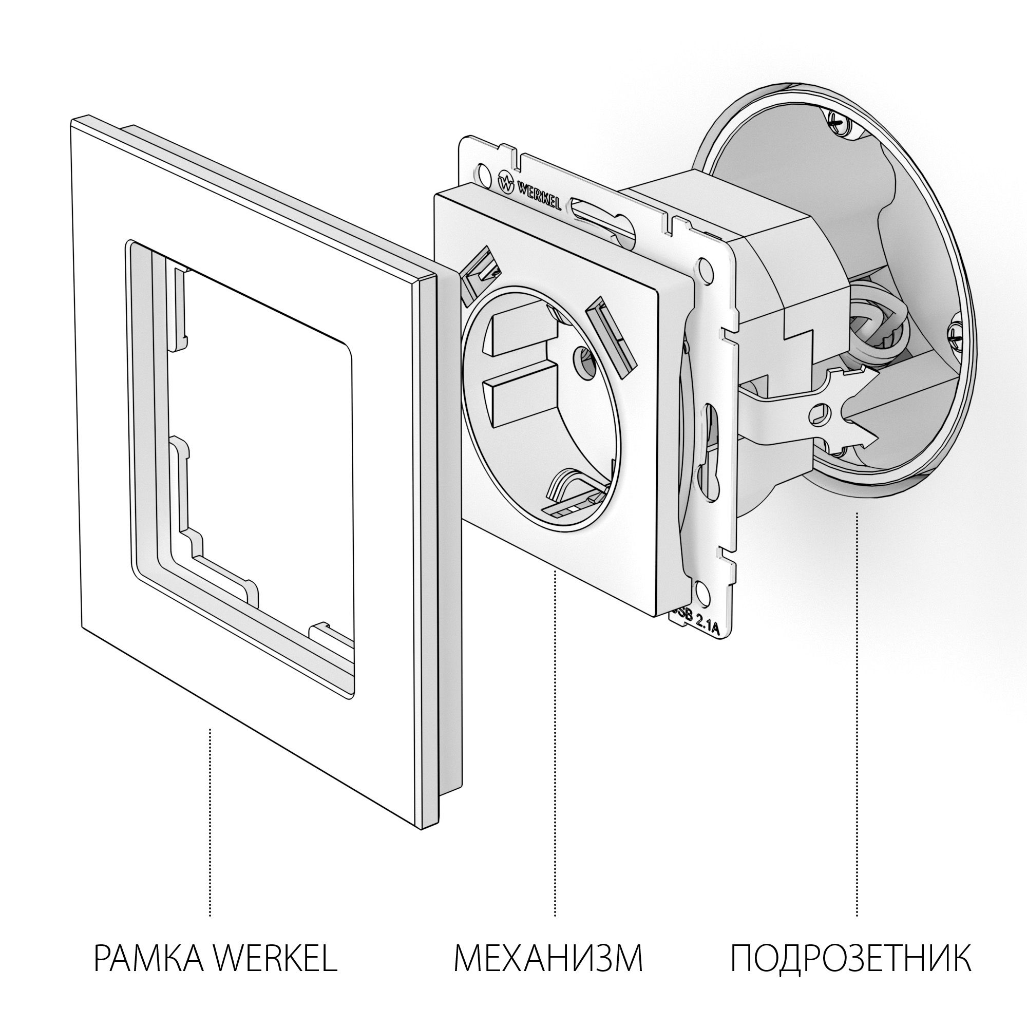 Розетка с заземлением, шторками и USBх2 (черный матовый) Werkel