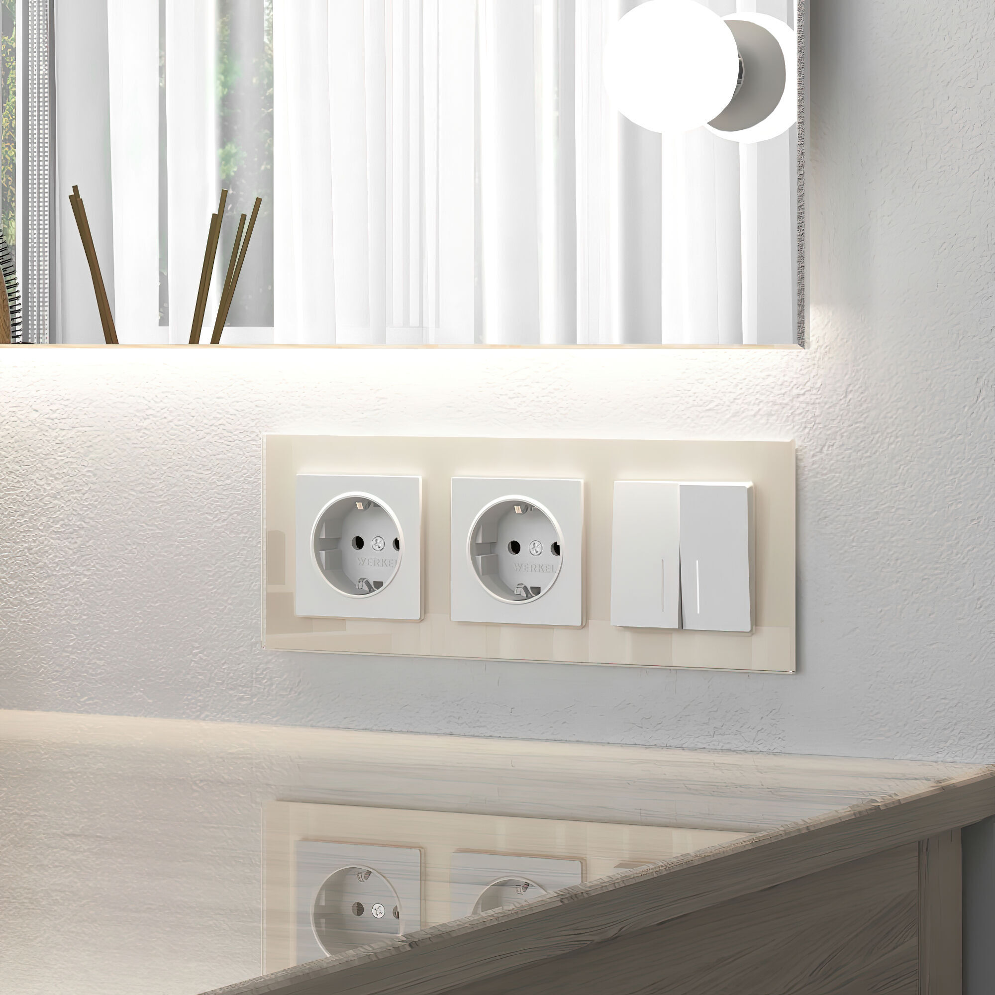 Выключатель двухклавишный проходной с подсветкой (белый матовый) Werkel