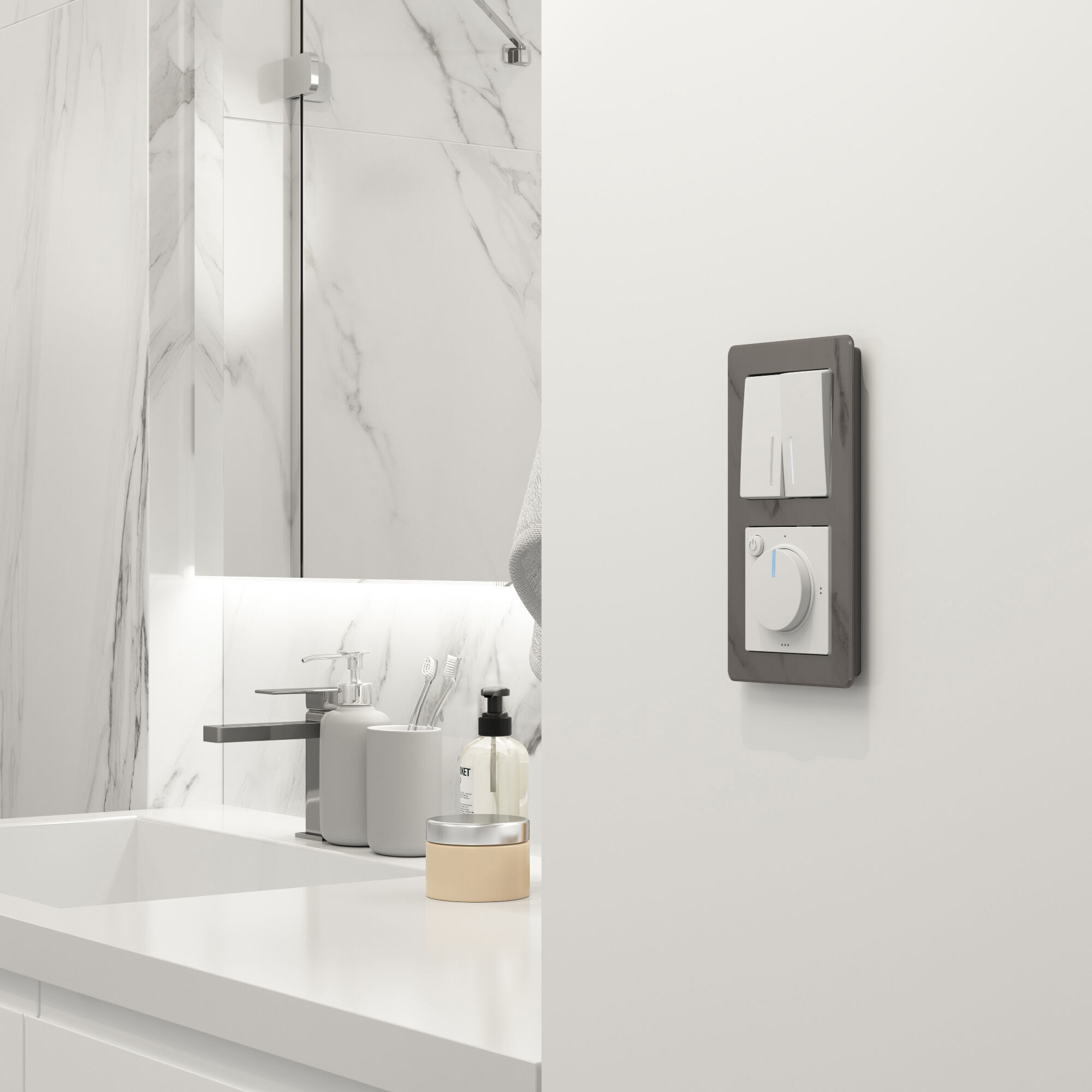 Выключатель двухклавишный проходной с подсветкой (белый матовый) Werkel