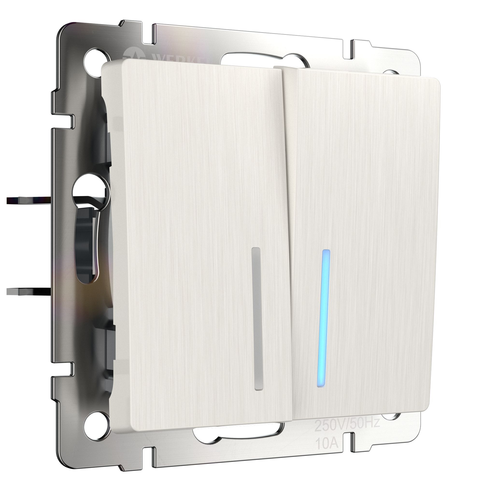 Выключатель двухклавишный проходной с подсветкой (перламутровый рифленый) Werkel