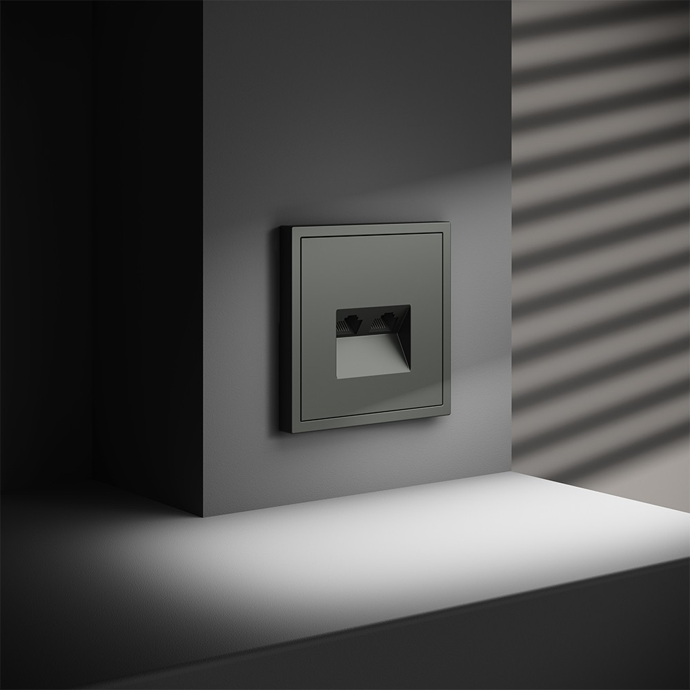 Розетка компьютерная встраиваемая VOLTUM S70 двойная RJ45+RJ45 кат.6, (титан)