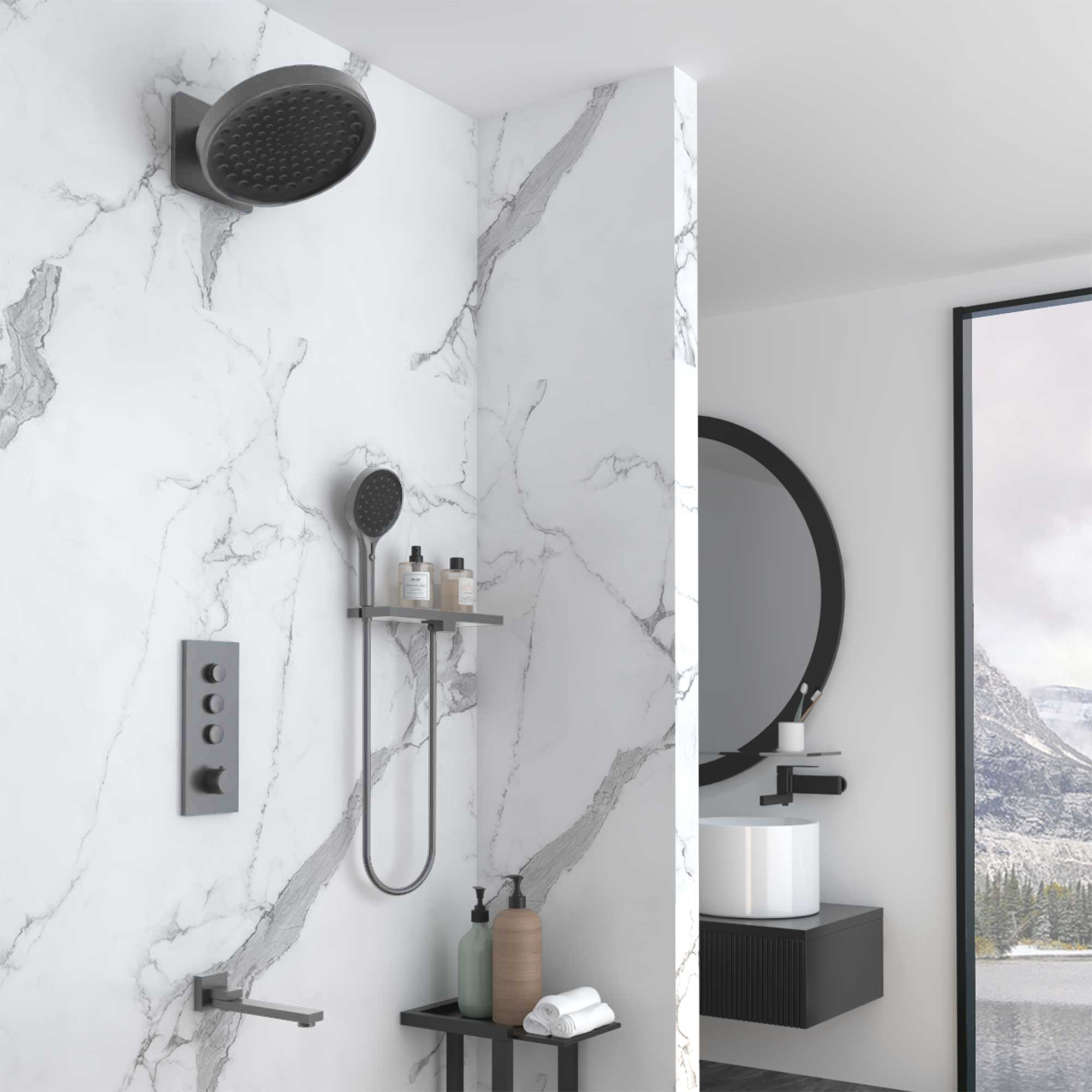 Душевая система Vincea VSFW-433TI3RGM встраиваемая в стену цвет вороненая сталь