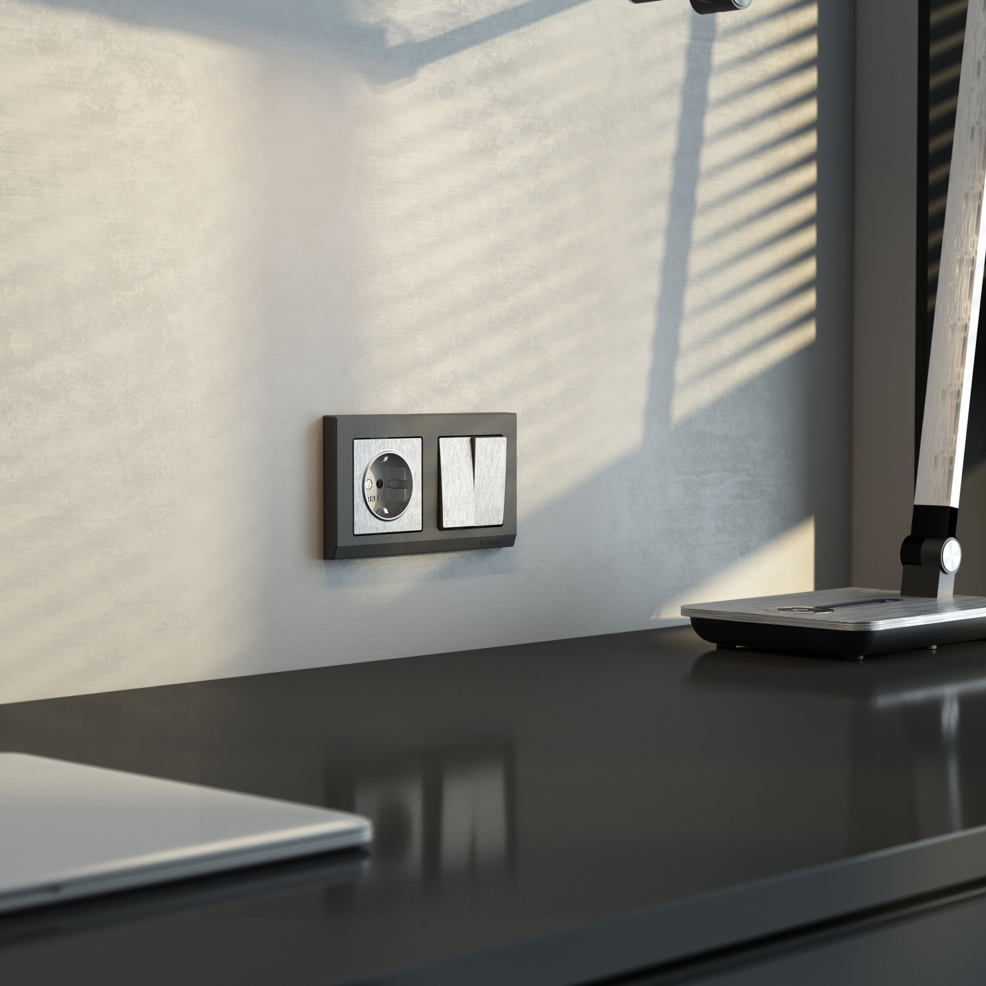 Выключатель двухклавишный проходной (cеребряный рифленый) Werkel