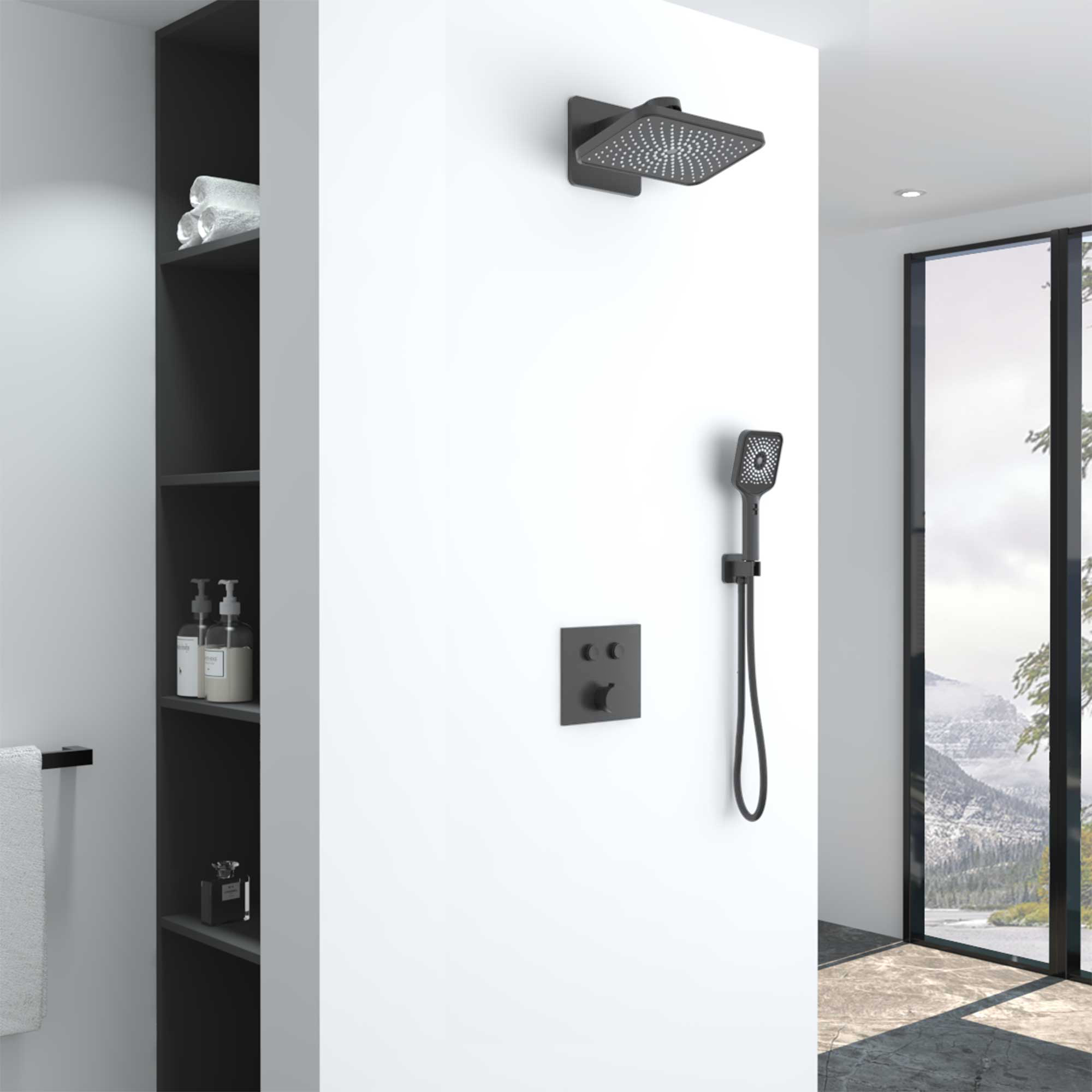 Душевая система Vincea VSFW-421I4GM встраиваемая в стену цвет вороненая сталь