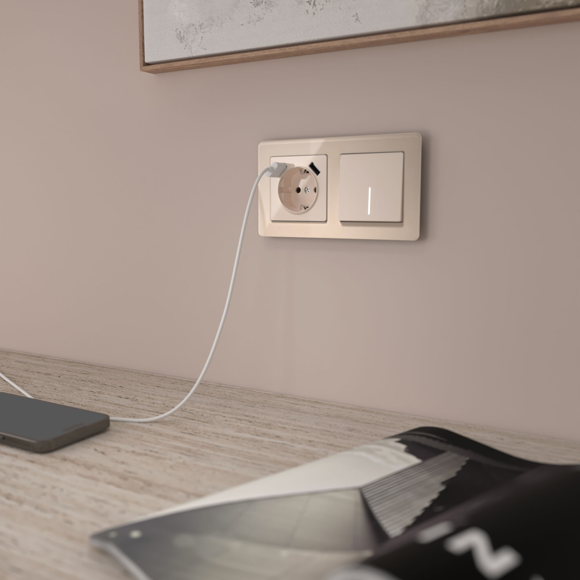 Выключатель одноклавишный проходной с подсветкой (айвори акрил) Werkel