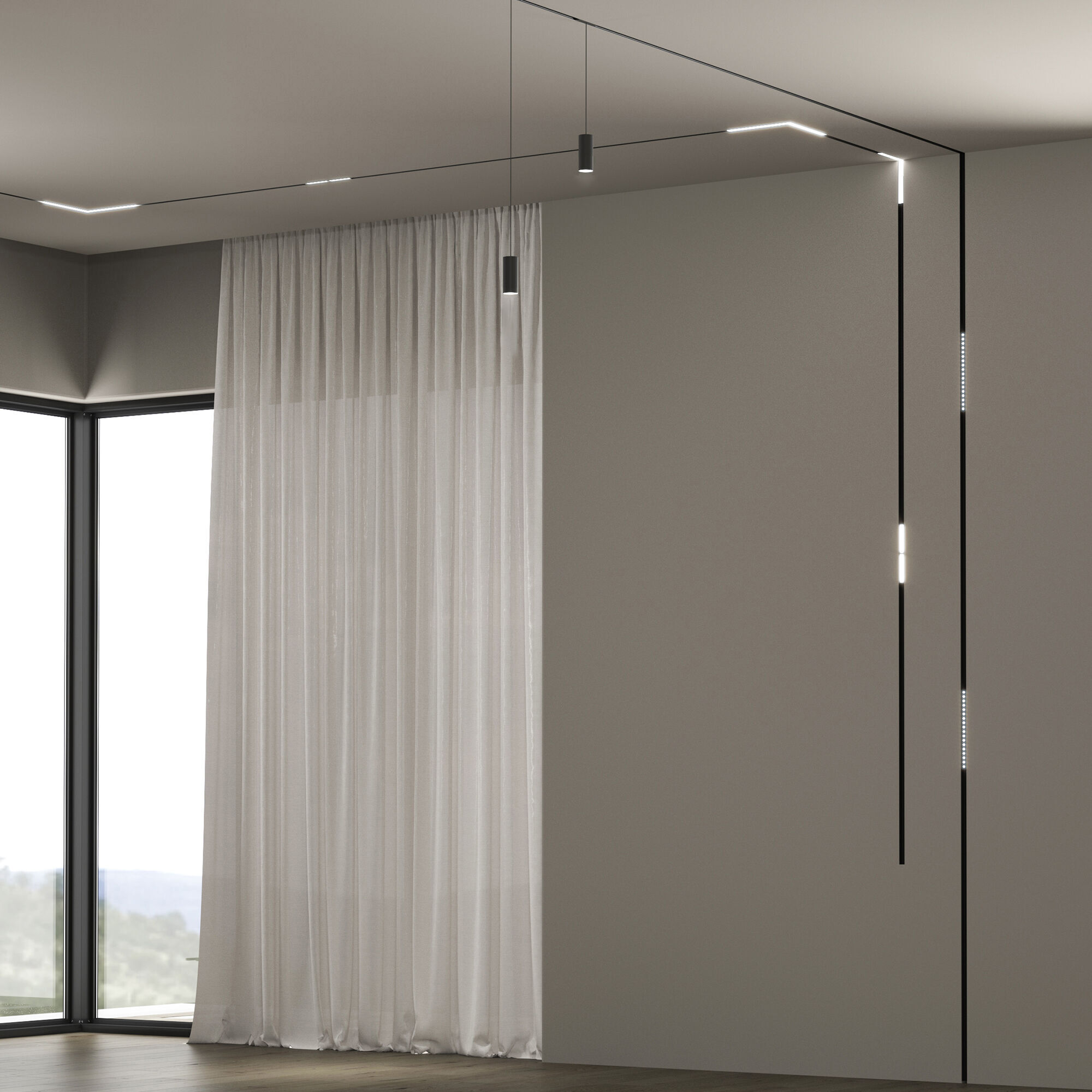 Slim Magnetic Трековый подвесной светодиодный светильник 12W 4200K Amend чёрный