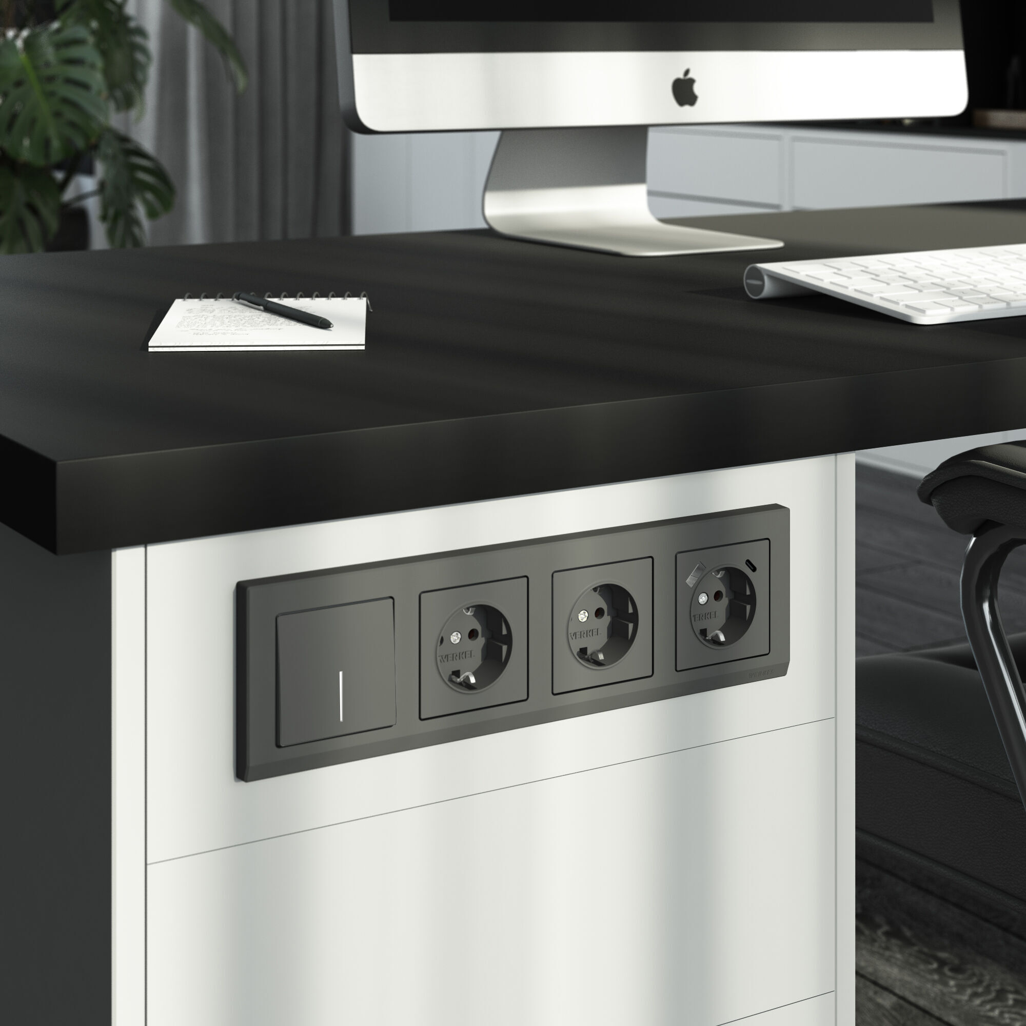 Выключатель одноклавишный проходной с подсветкой (графит матовый) Werkel