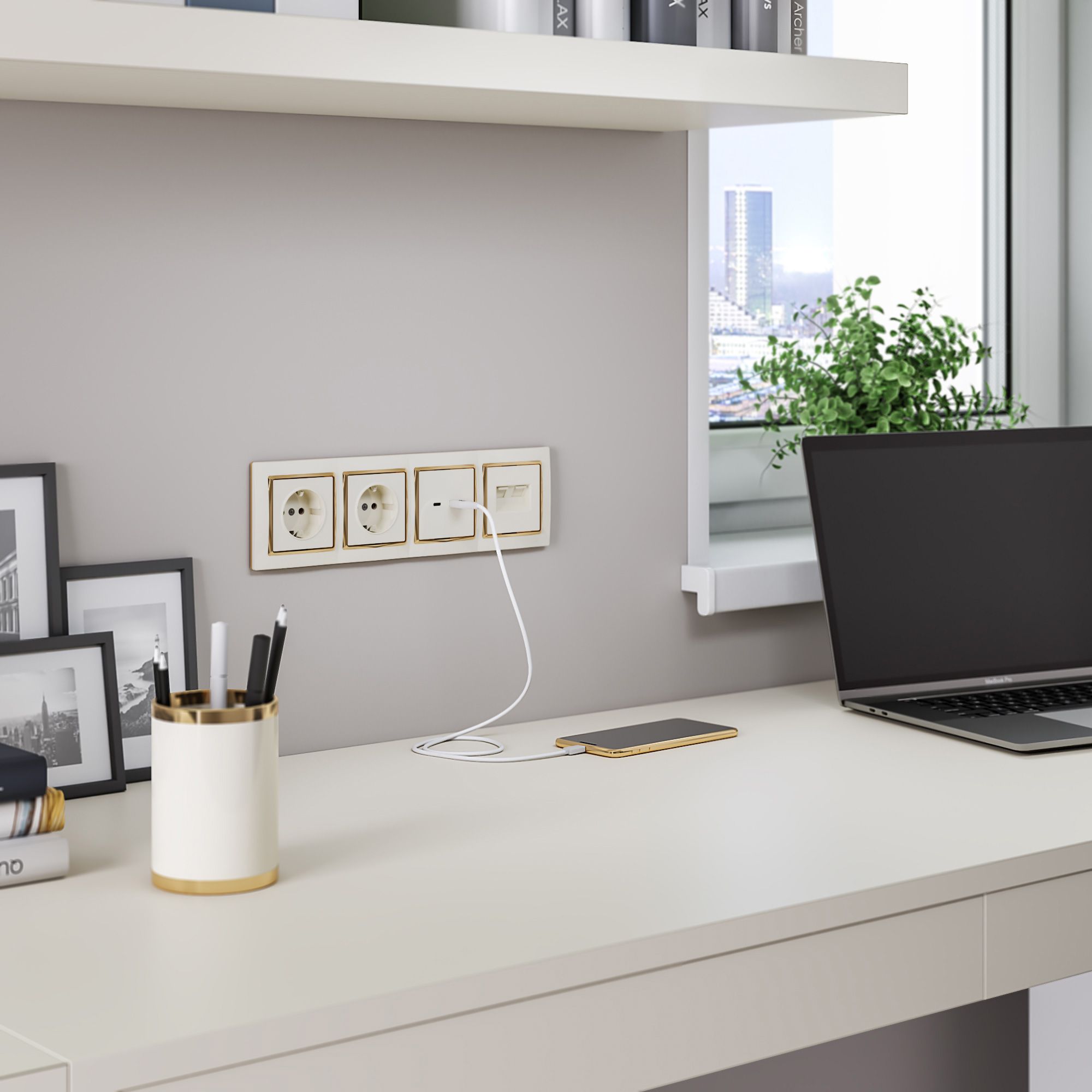 Розетка двойная Ethernet RJ-45 (слоновая кость) Werkel