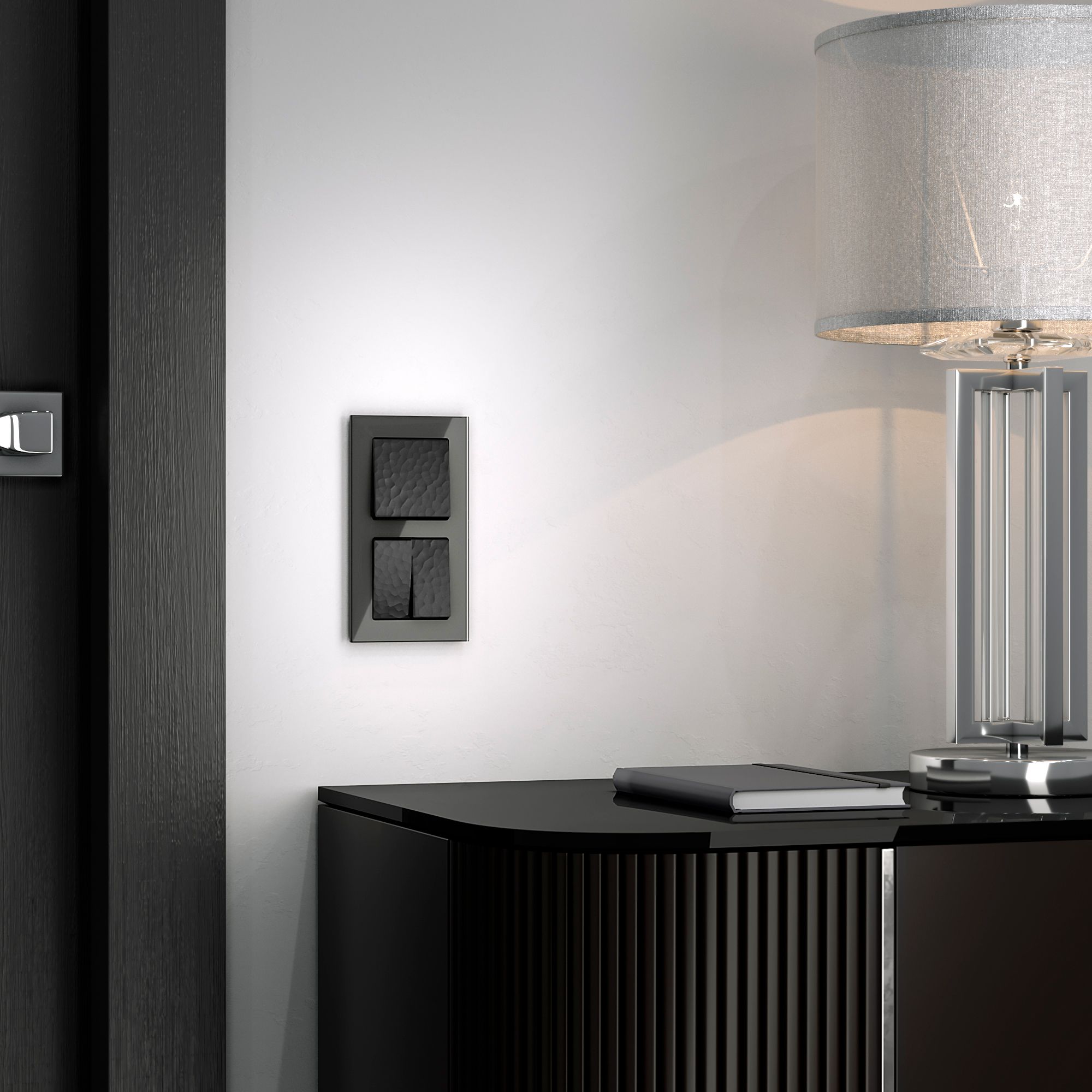 Выключатель двухклавишный проходной (черный) Werkel