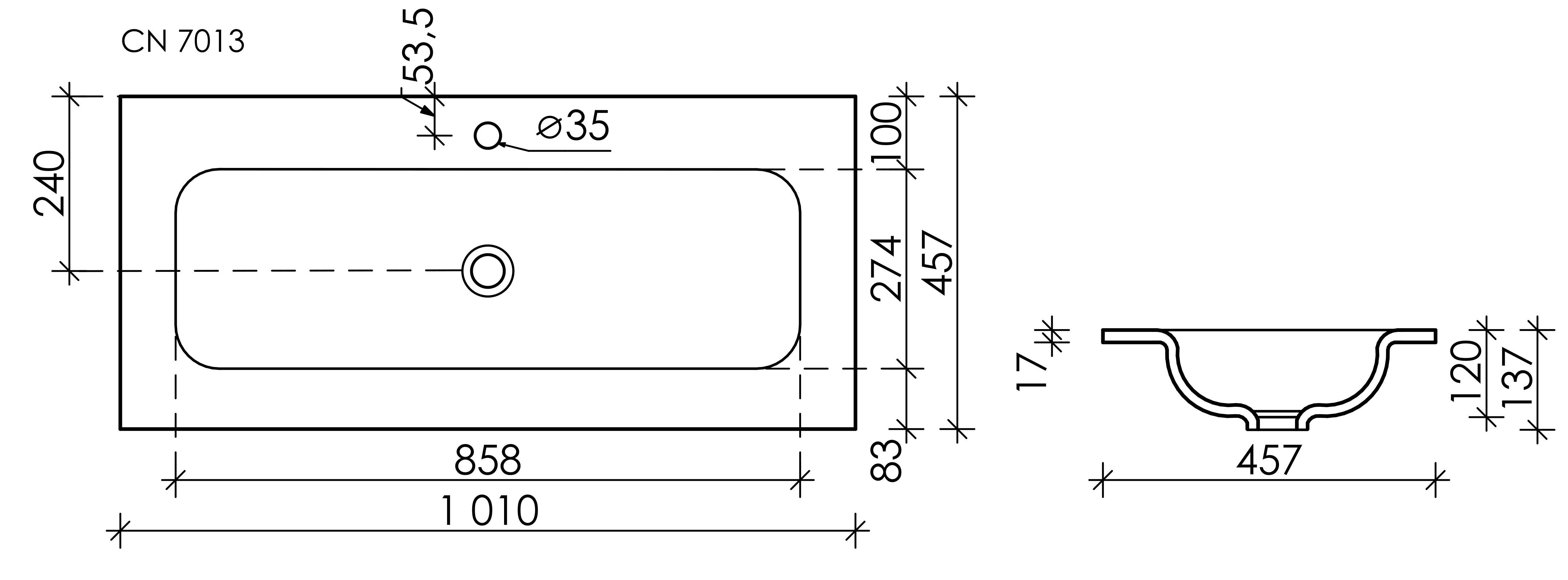 Раковина накладная Grace прямоугольная с отверстием под смеситель CN7013MB