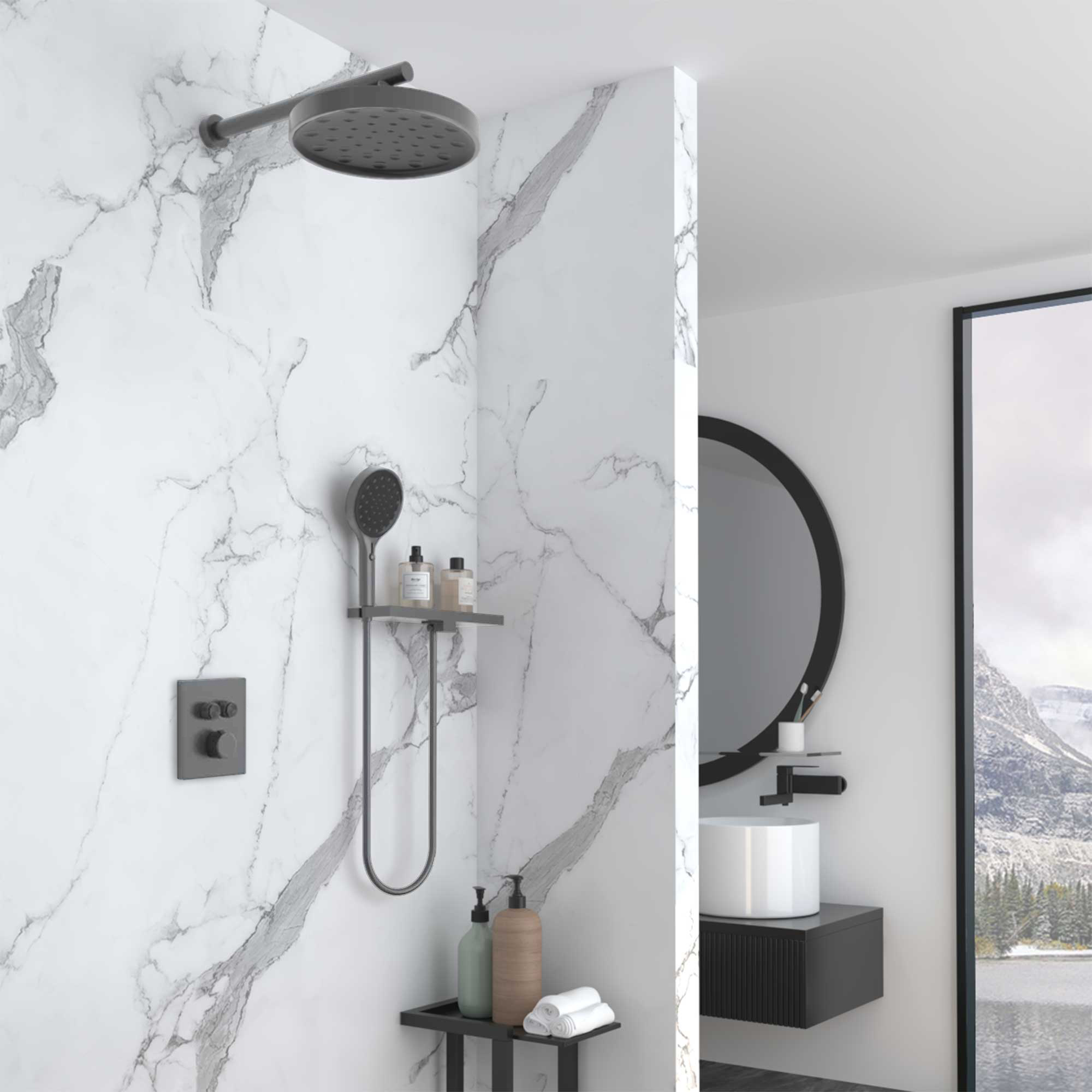 Душевая система Vincea Inspire VSFW-3I21MT2RGM встраиваемая в стену цвет вороненая сталь