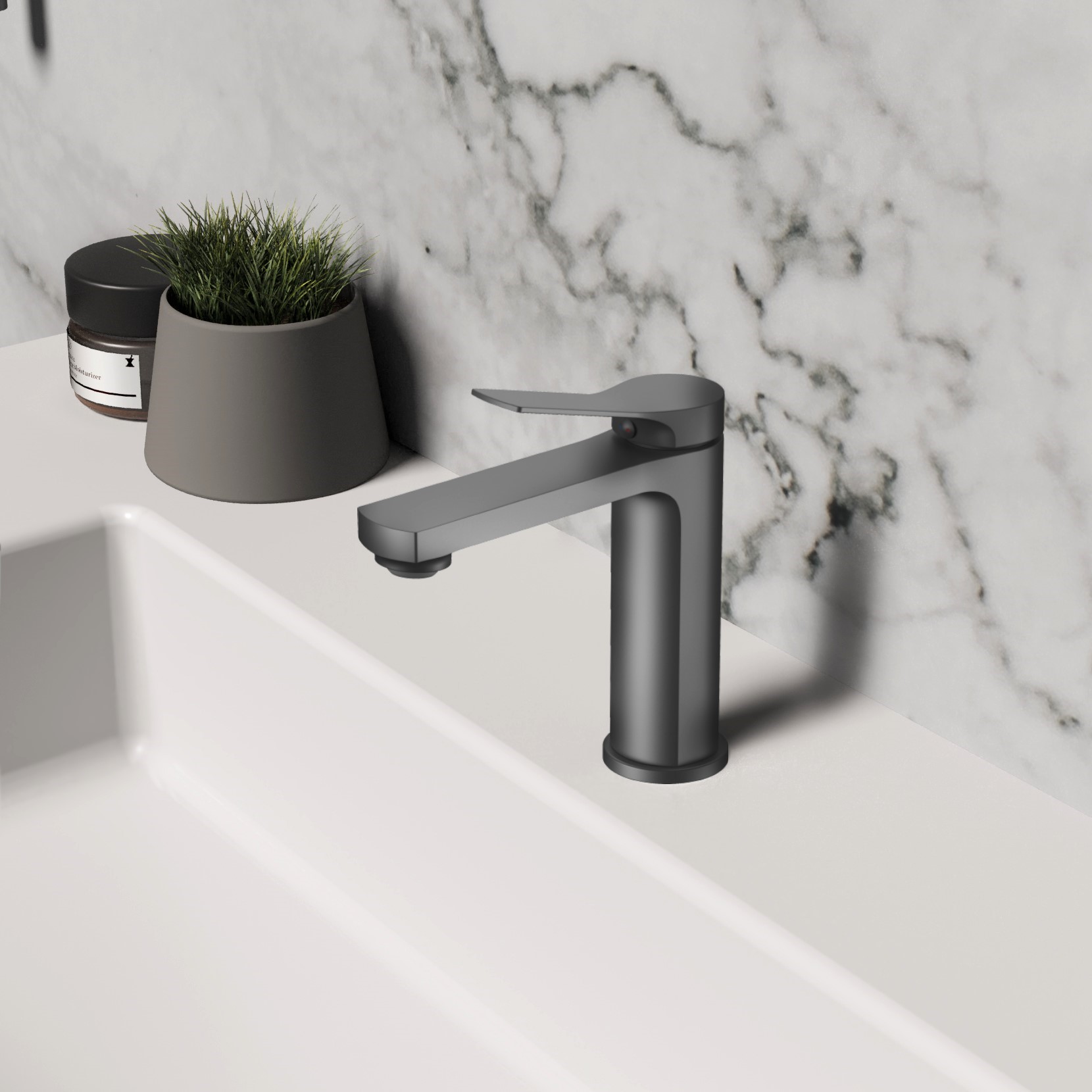 Смеситель Vincea Arco VBF-4AR01GM на раковину вороненая сталь