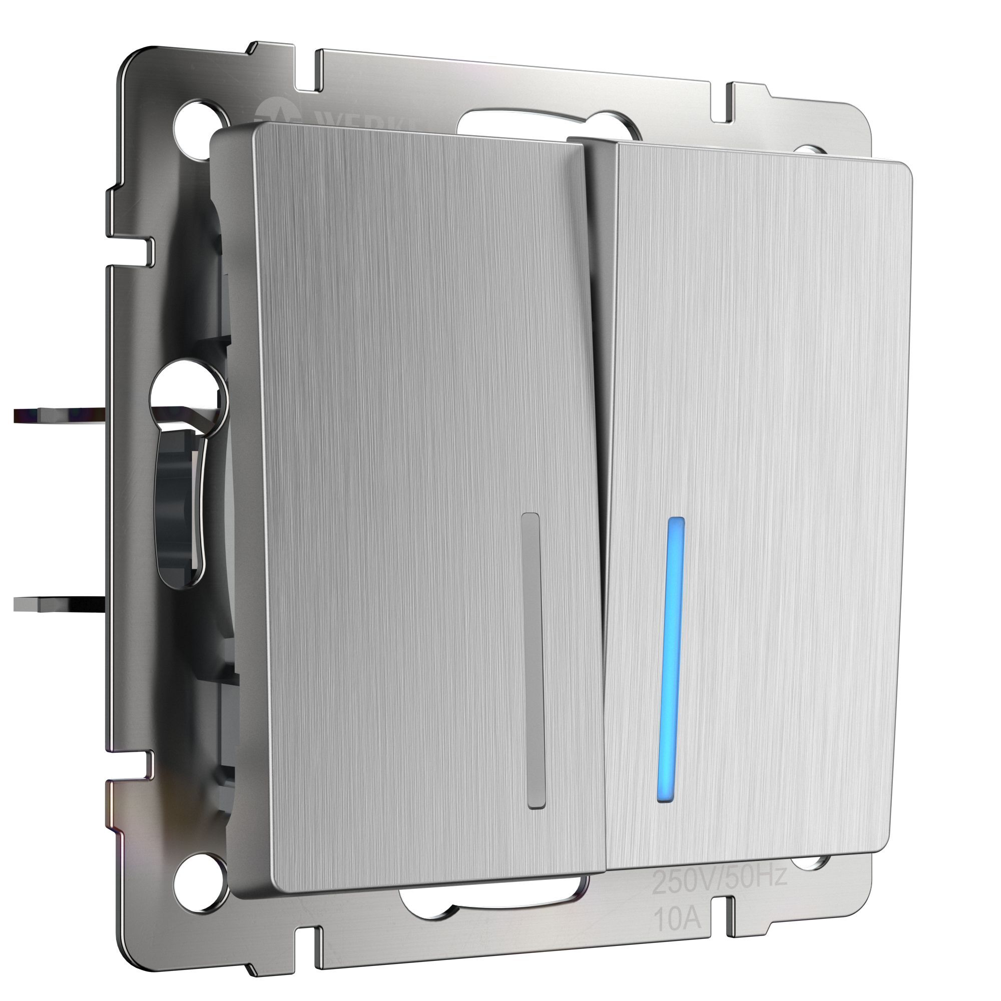 Выключатель двухклавишный с подсветкой (cеребряный рифленый) Werkel