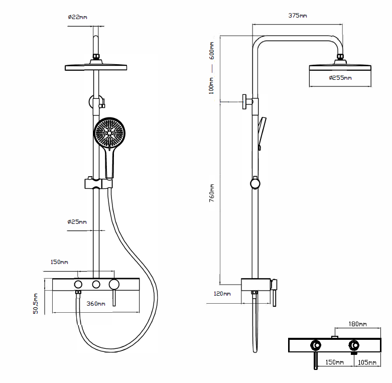 Душевая стойка Vincea VSFS-402GM настенная цвет вороненая сталь