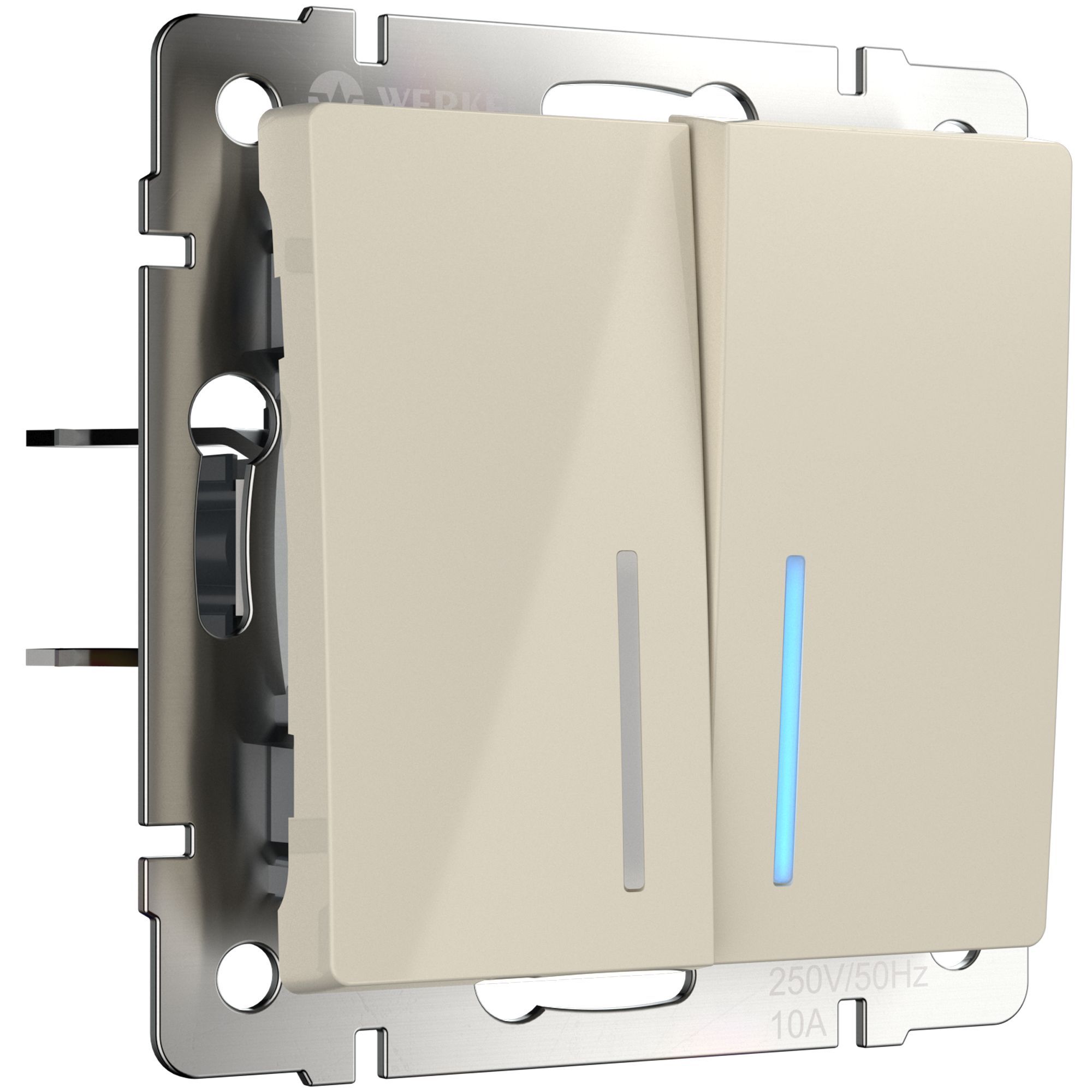 Выключатель двухклавишный проходной c подсветкой (слоновая кость) Werkel