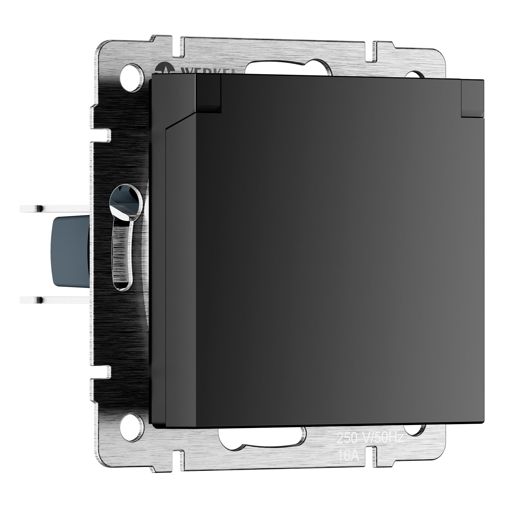 Розетка влагозащ. с зазем. с защит. крышкой и шторками N (черный матовый) Werkel