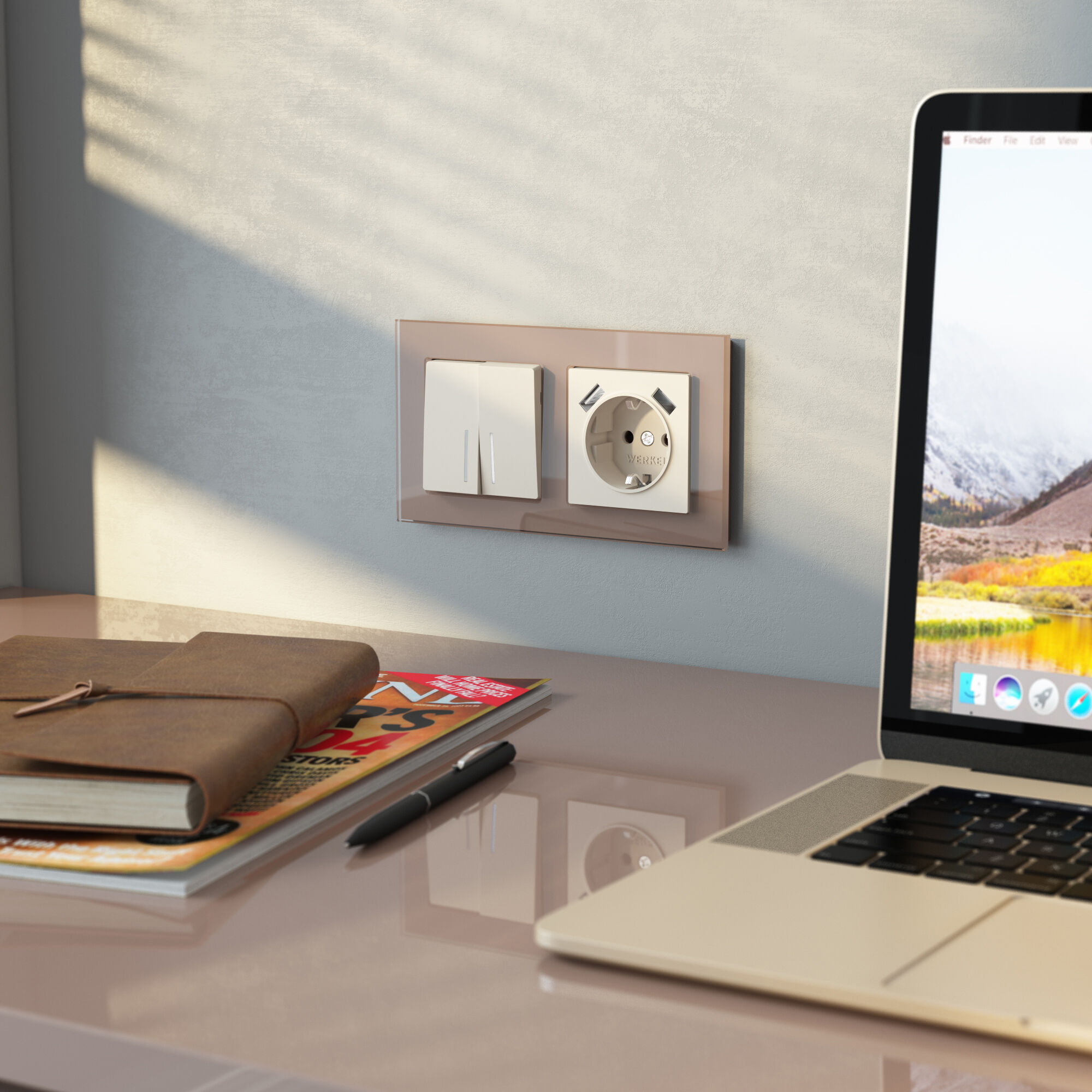 Выключатель двухклавишный проходной с подсветкой (айвори матовый) Werkel