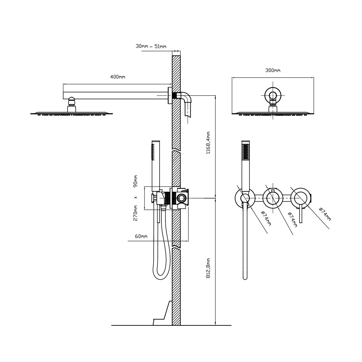 Душевая система Vincea VSFW-4G01GM встраиваемая в стену цвет вороненая сталь