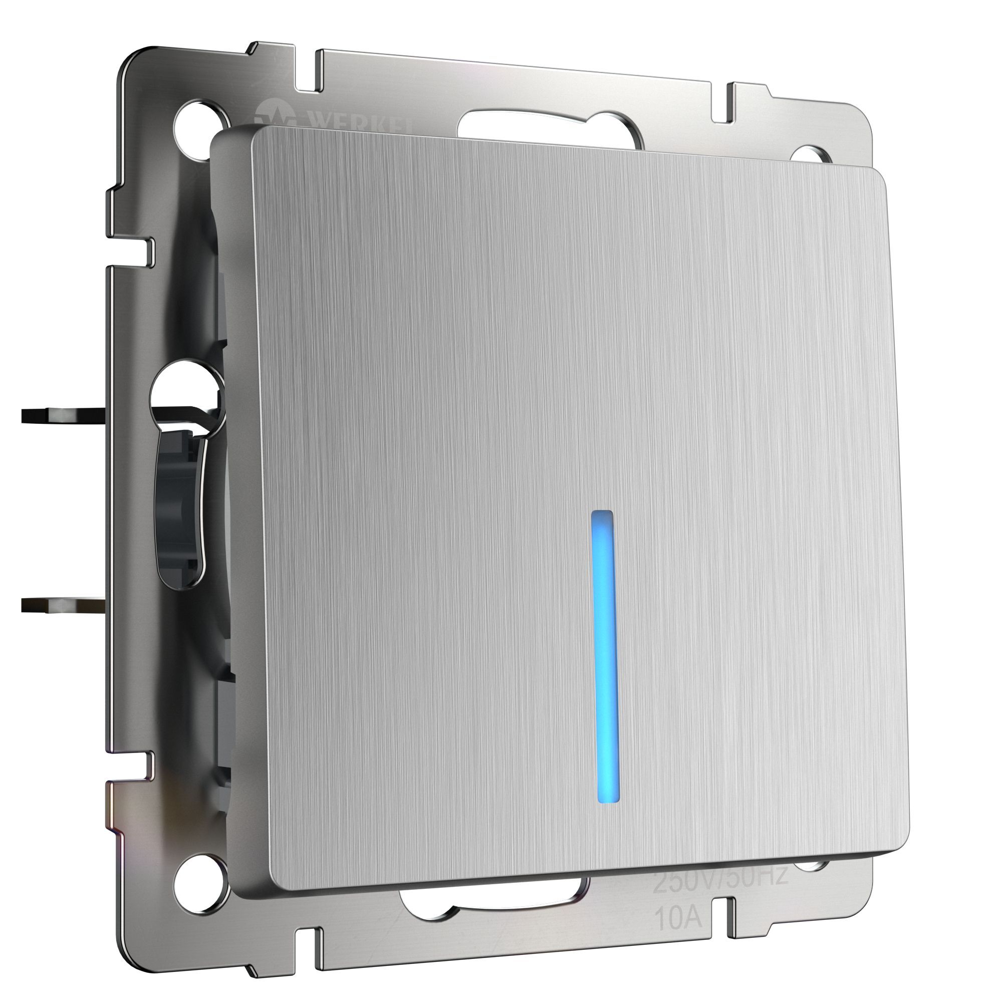 Выключатель одноклавишный с подсветкой (cеребряный рифленый) Werkel