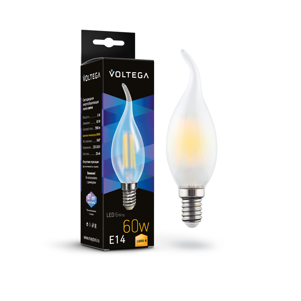 Светодиодная лампа Crystal Candle wind matt 6W 3000K E14