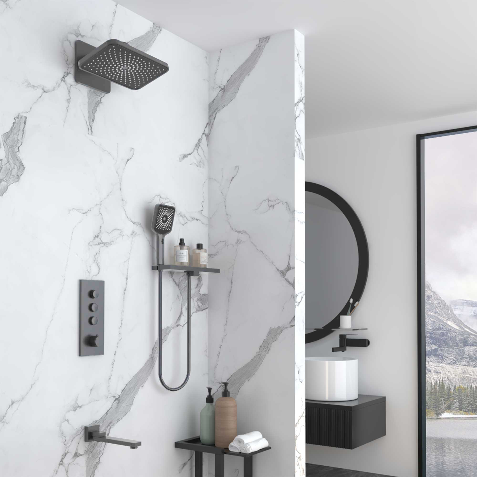 Душевая система Vincea VSFW-433TI4RGM встраиваемая в стену цвет вороненая сталь