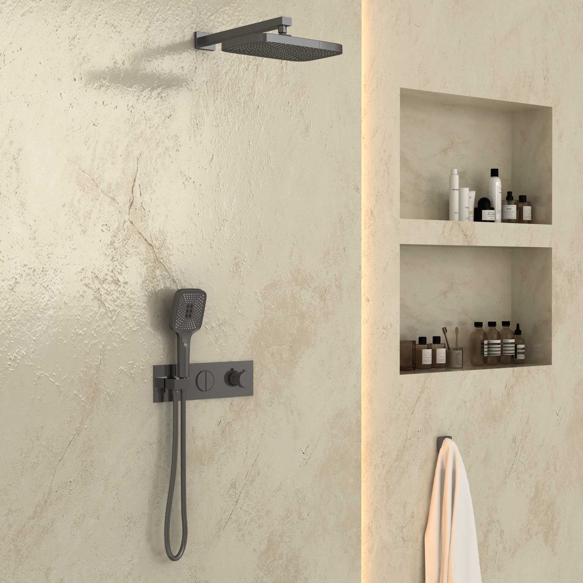 Душевая система Vincea VSFW-422T1GM встраиваемая в стену цвет вороненая сталь